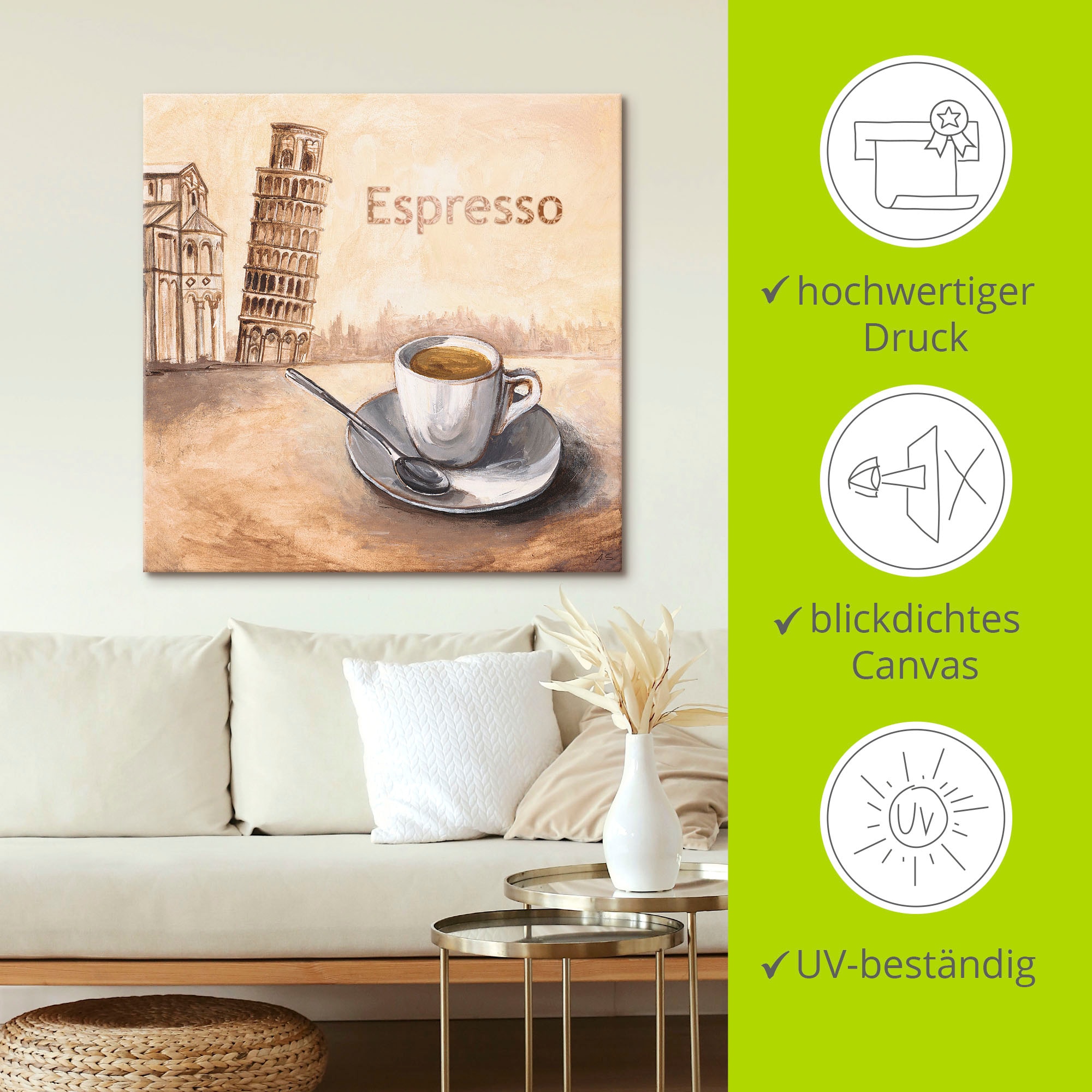 Artland Wandbild »Espresso in Pisa«, Kaffee Bilder, (1 St.), als Leinwandbild, Poster in verschied. Größen