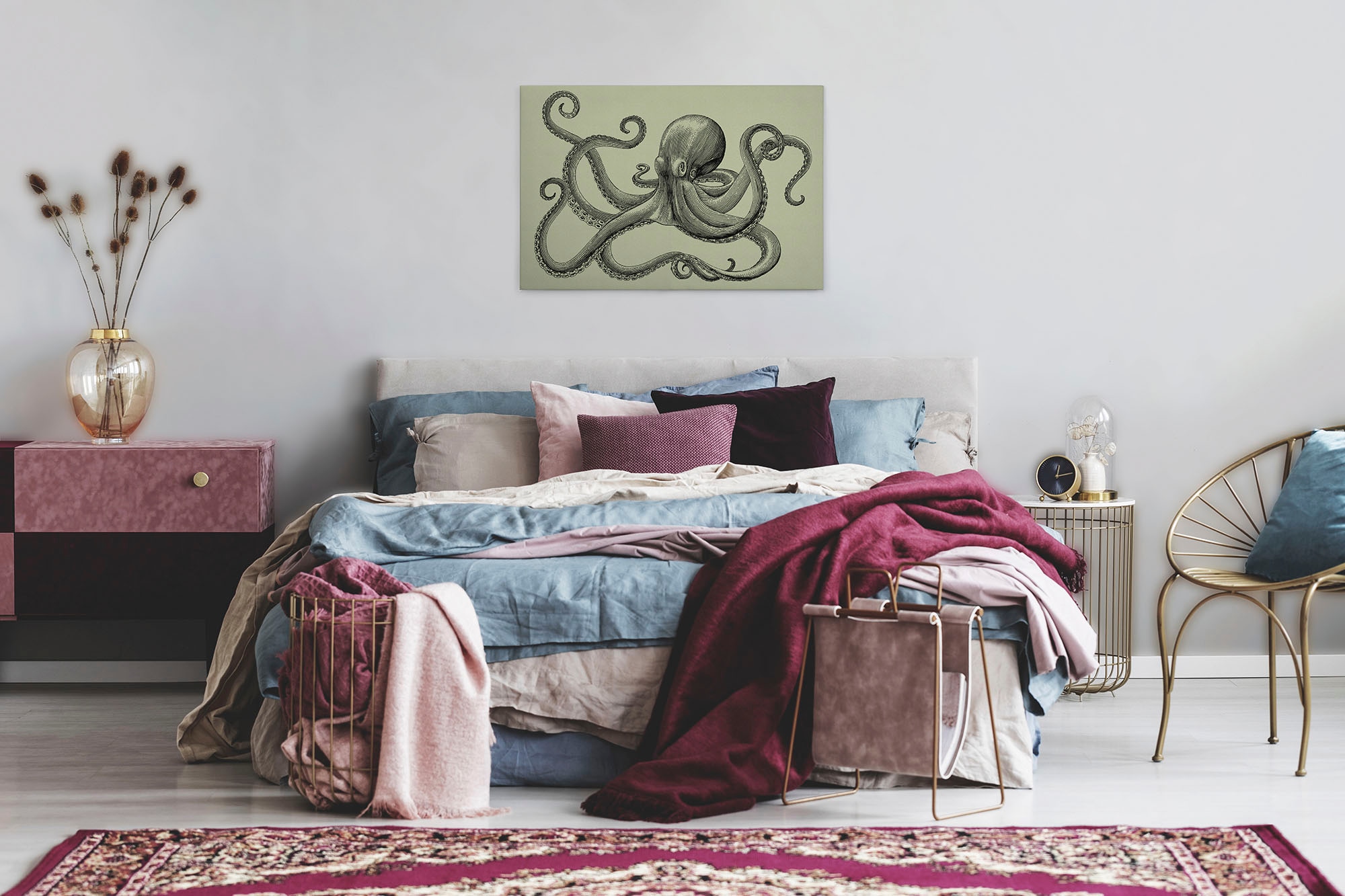 A.S. Création Leinwandbild »jules 3«, Kunst-Tiere-Kinder, (1 St.), Keilrahmen Octopus Krake Grün Schwarz Leinwand-Bild Wohnzimmer modern