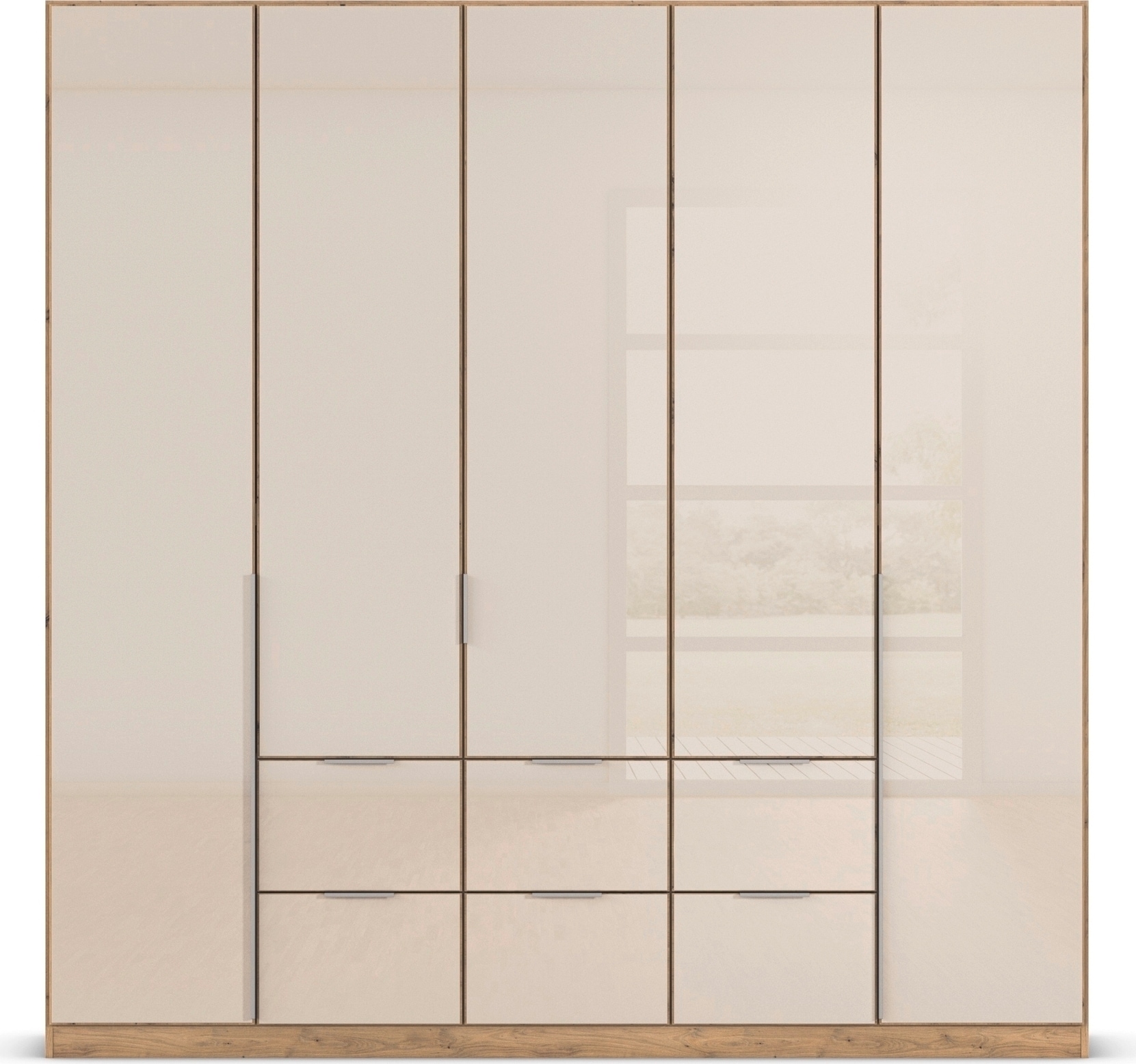rauch Drehtürenschrank »Kleiderschrank Kleiderschränke Schrank Garderobe AGORDO mit Glasfront«, (in zwei Griff-Farben mit Glasfront), mit Außenschubkästen, in 6 Breiten und 2 Höhen MADE IN GERMANY