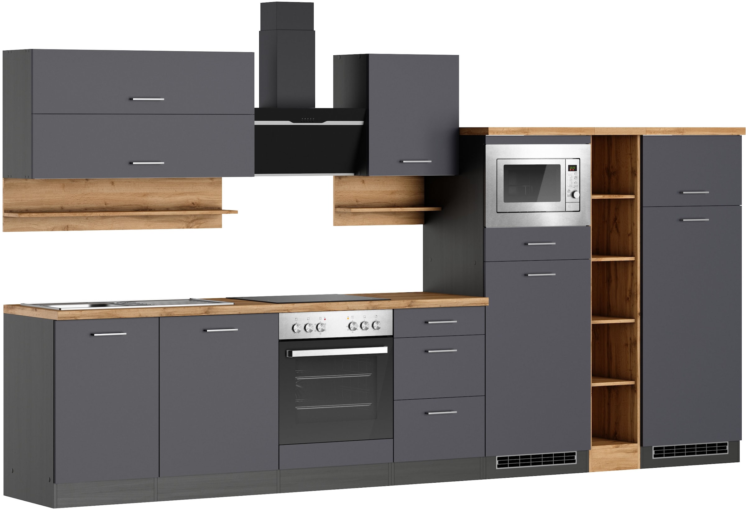 KOCHSTATION Küchenzeile »KS-Milan« 370 cm breit, robuste Metallauszüge, viel Stauraum