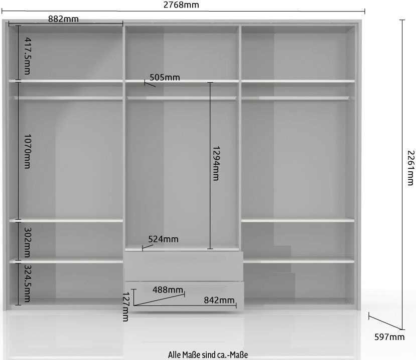 Places of Style Kleiderschrank »Piano«, beige, UV lackiert, hochglänzend, in vielen Breiten mit 2 Schubladen
