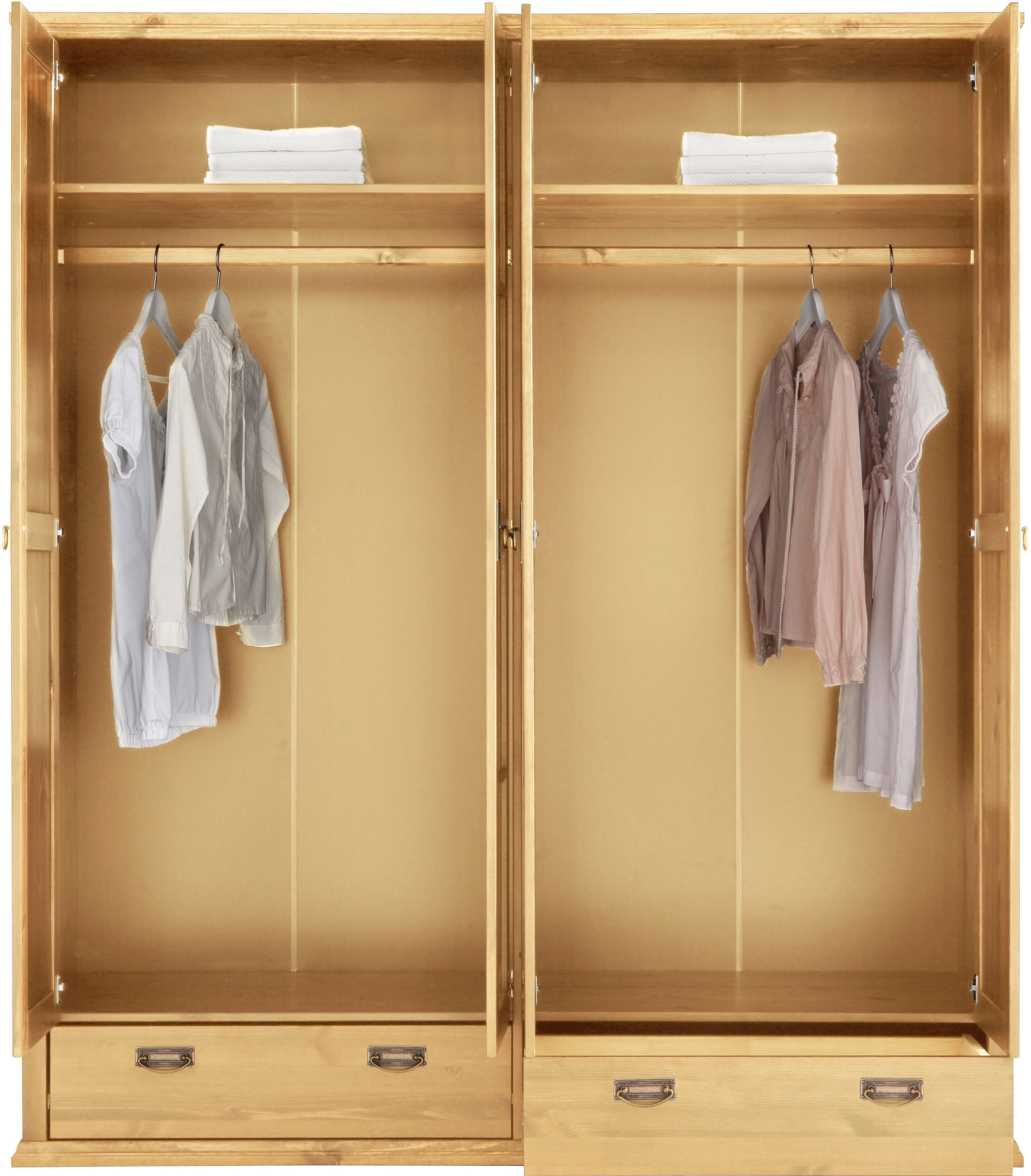 Home affaire Kleiderschrank »Madrid«, (3 Breiten: 90/164/245 cm H/T ca.190/59 cm), aus massiver Kiefer, in 3 Breiten mit Spiegeltüren