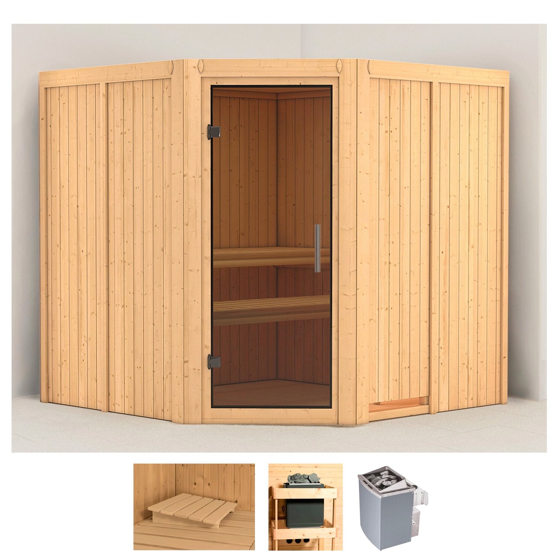 Karibu Sauna »Jarin« Set, 9-kW-Ofen mit integrierter Steuerung günstig online kaufen