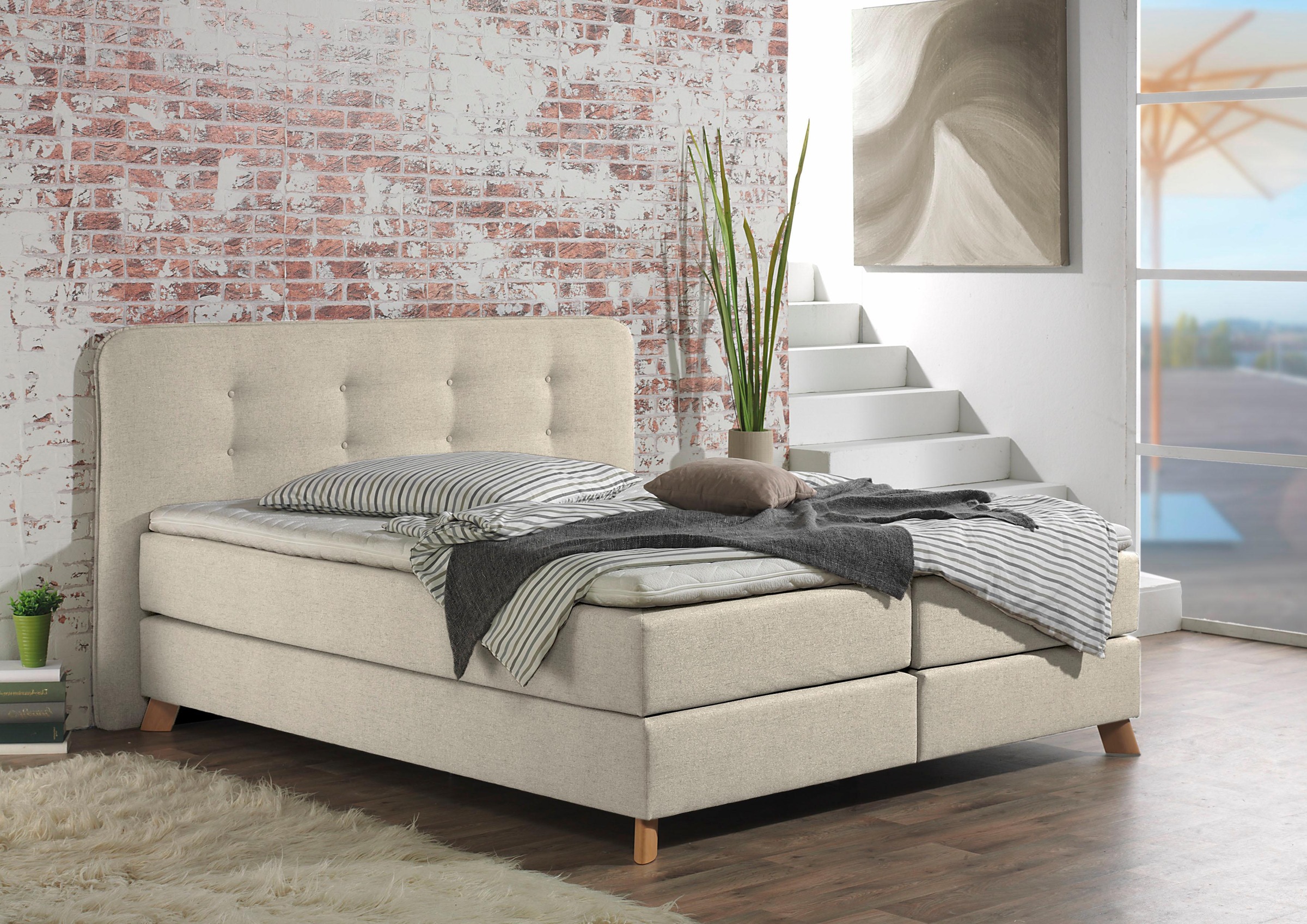 Home affaire Boxspringbett »Cecina«, in 5 Breiten, 3 Ausführungen, 2 Härtegrade, Knopfheftung, Topper
