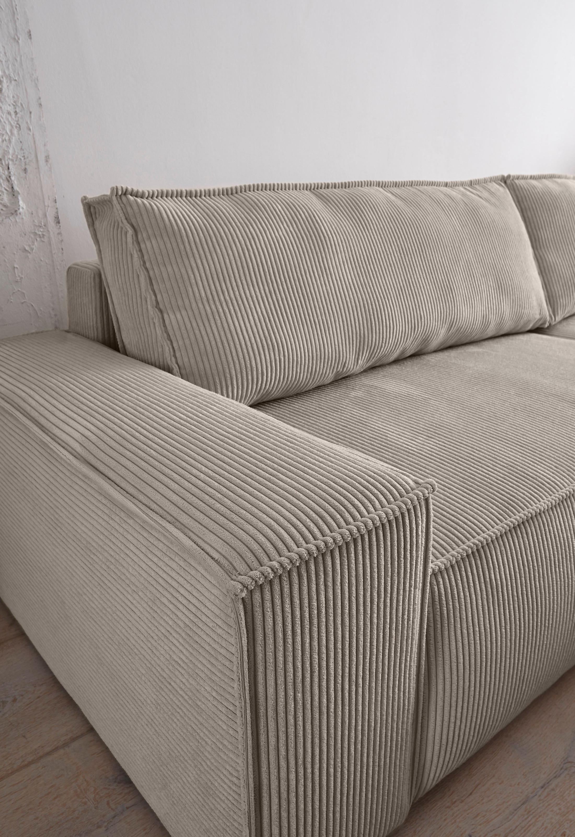 Home affaire 3-Sitzer »SHERWOOD Schlafsofa (257cm) Cord, Samtvelours, Vintage-Lederoptik«, Schlaffunktion mit Bettkasten (ca. 136/200cm)