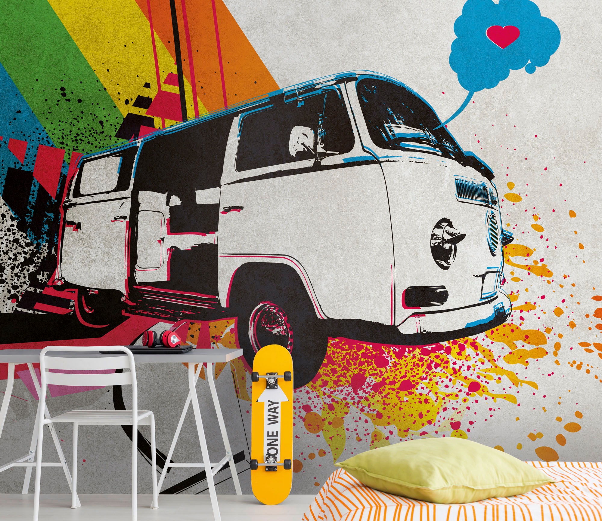 living walls Kindertapete »The Wall«, Auto-mehrfarbig-Motiv, Fototapete Palmen Tapete Auto Tapeten Kinderzimmer Design Kinderzimmer