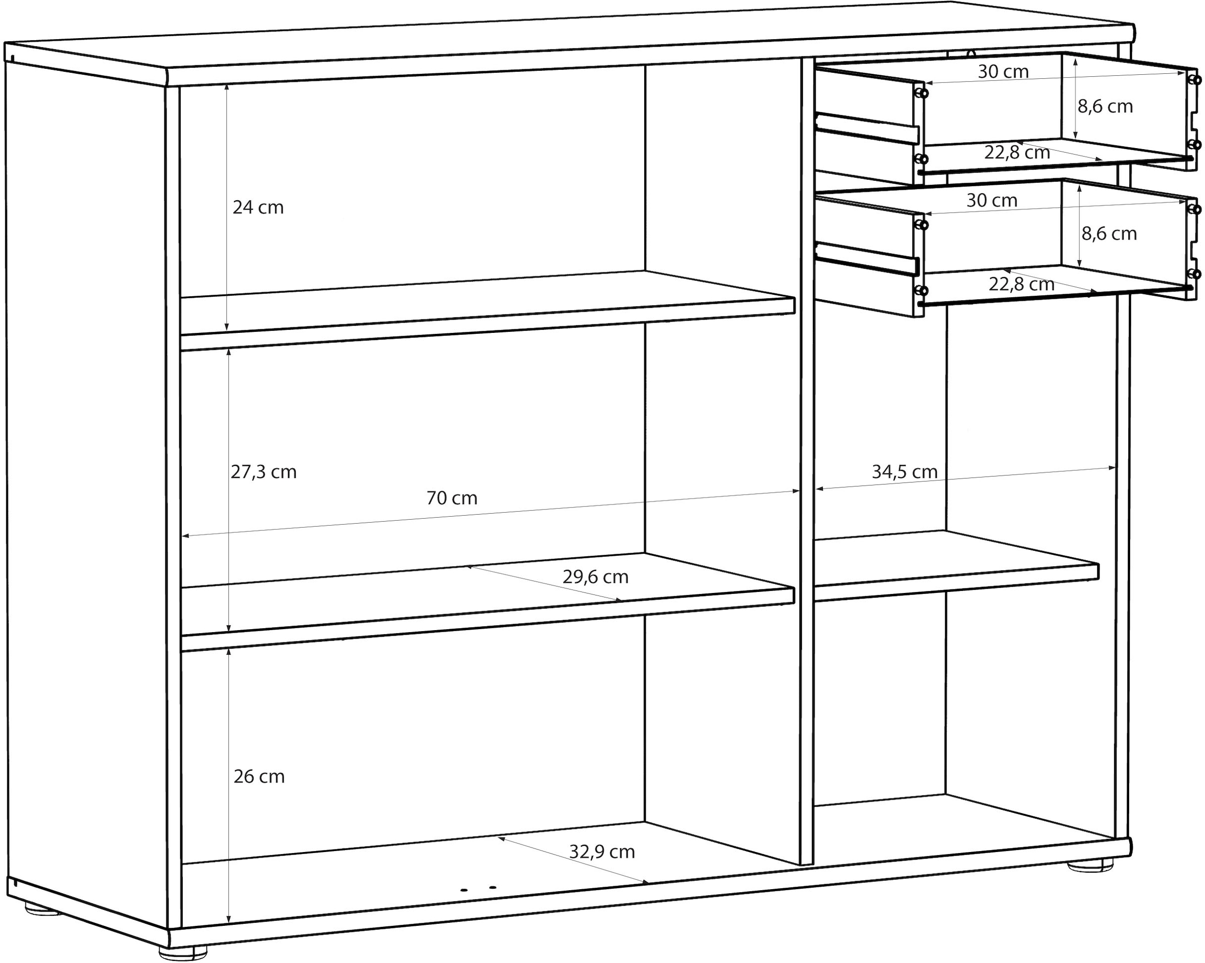 FORTE Kommode »Tempra, Kommode, 3 Türen, 2 Schubkästen, viel Stauraum« B/H/T 108,8/85,5/34,8 cm