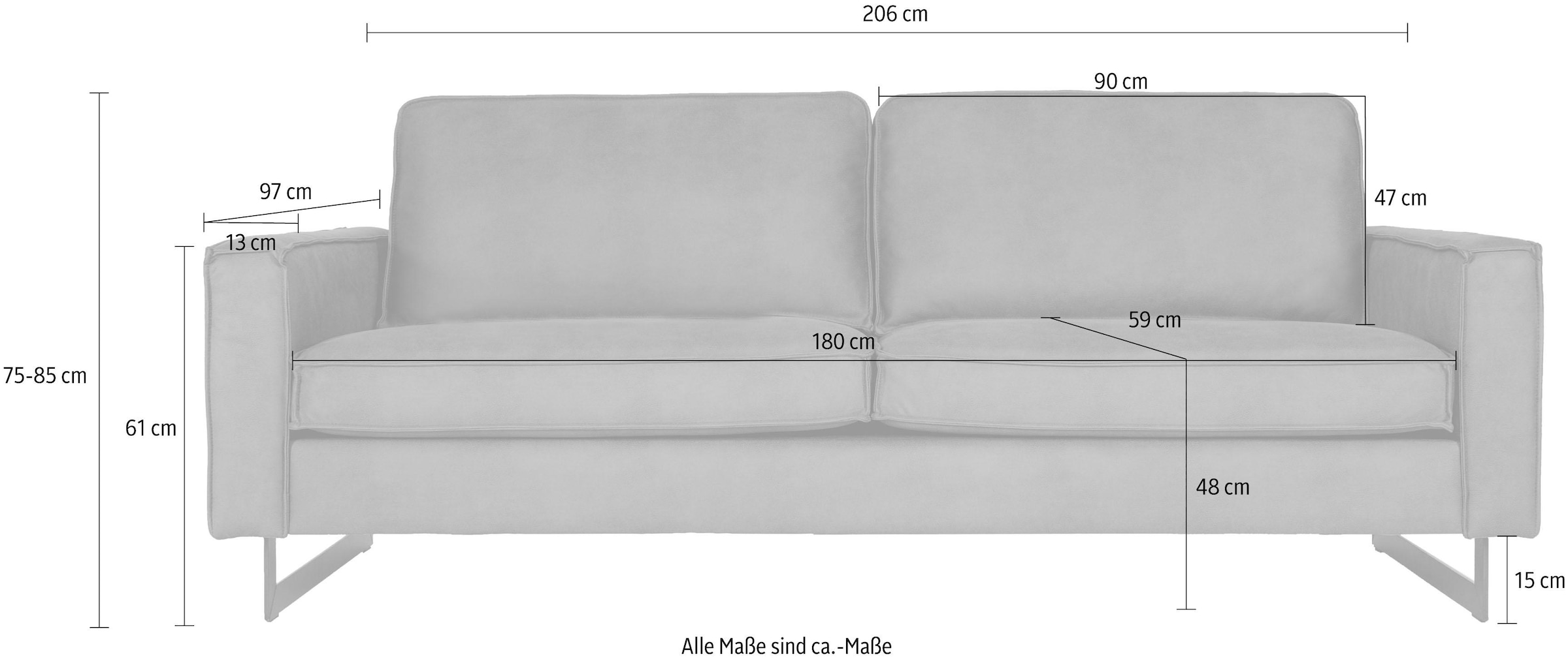 Places of Style 3-Sitzer »Pinto, 206 cm, Cord, Chenille, Lederoptik«, mit Keder, schwarze Metallfüße, Wellenunterfederung