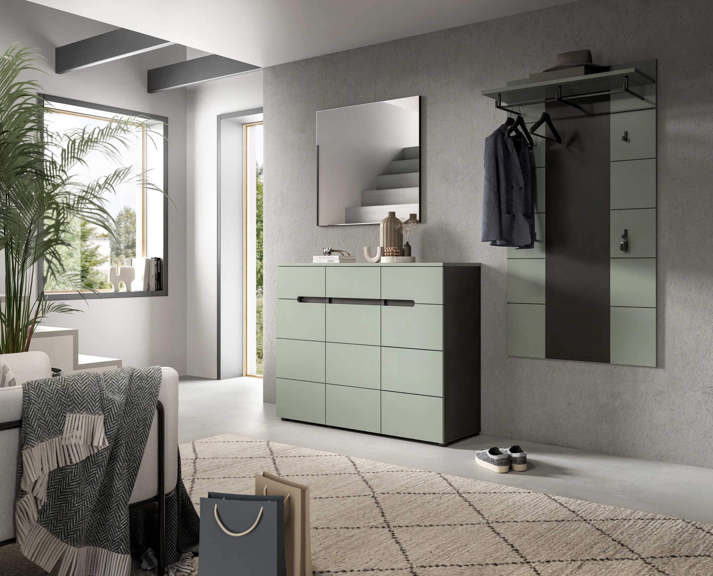 INOSIGN Garderoben-Set, (Set, 3 St., bestehend aus: Kommode, Spiegel und Garderobenpaneel), Garderobenkombination, Kombination, Set, Flurgarderobe, Diele