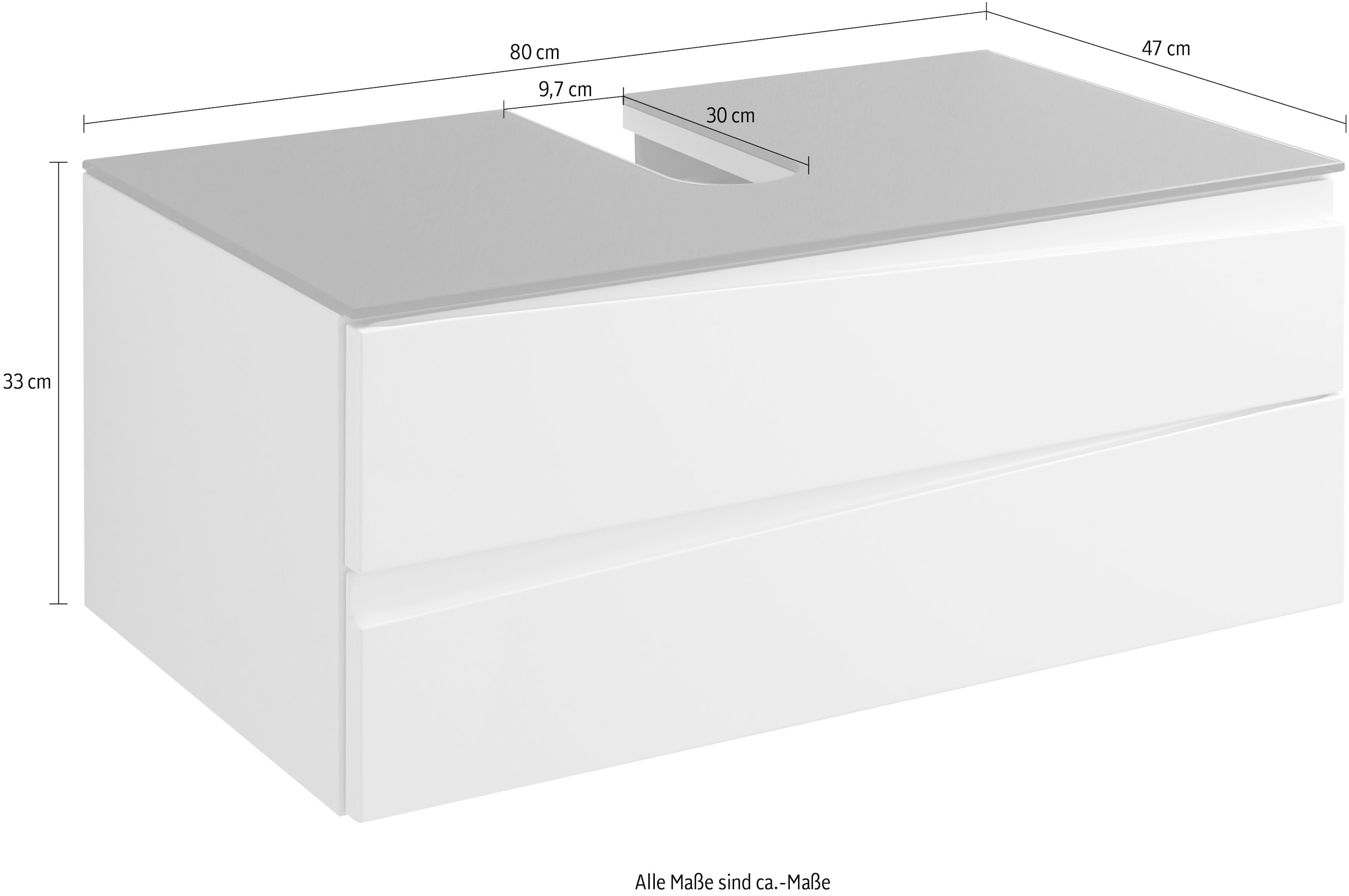 byLIVING Waschbeckenschrank »Shape«, (1 St.), für Aufsatzbecken mit asymetrischer Hochglanz Front, 2 Schubkästen