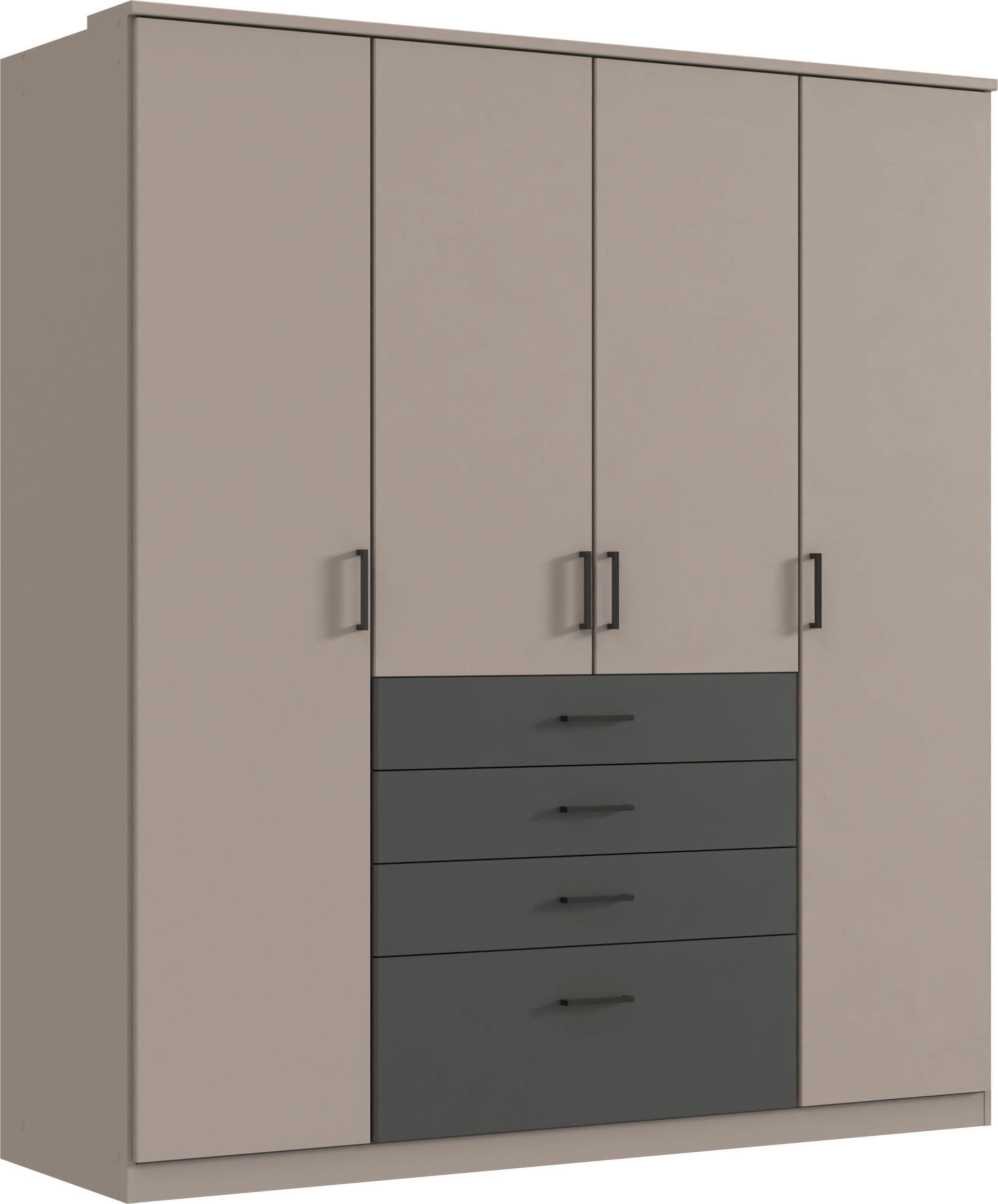 Wimex Kleiderschrank »Cottbus, in weiß oder grau modern kombiniert mit graphitfb.Schubladen«, (in 3 Größen, schwarze Griffe, Made in Germany), mit 4 Schubladen, wahlweise mit oder ohne Spiegel
