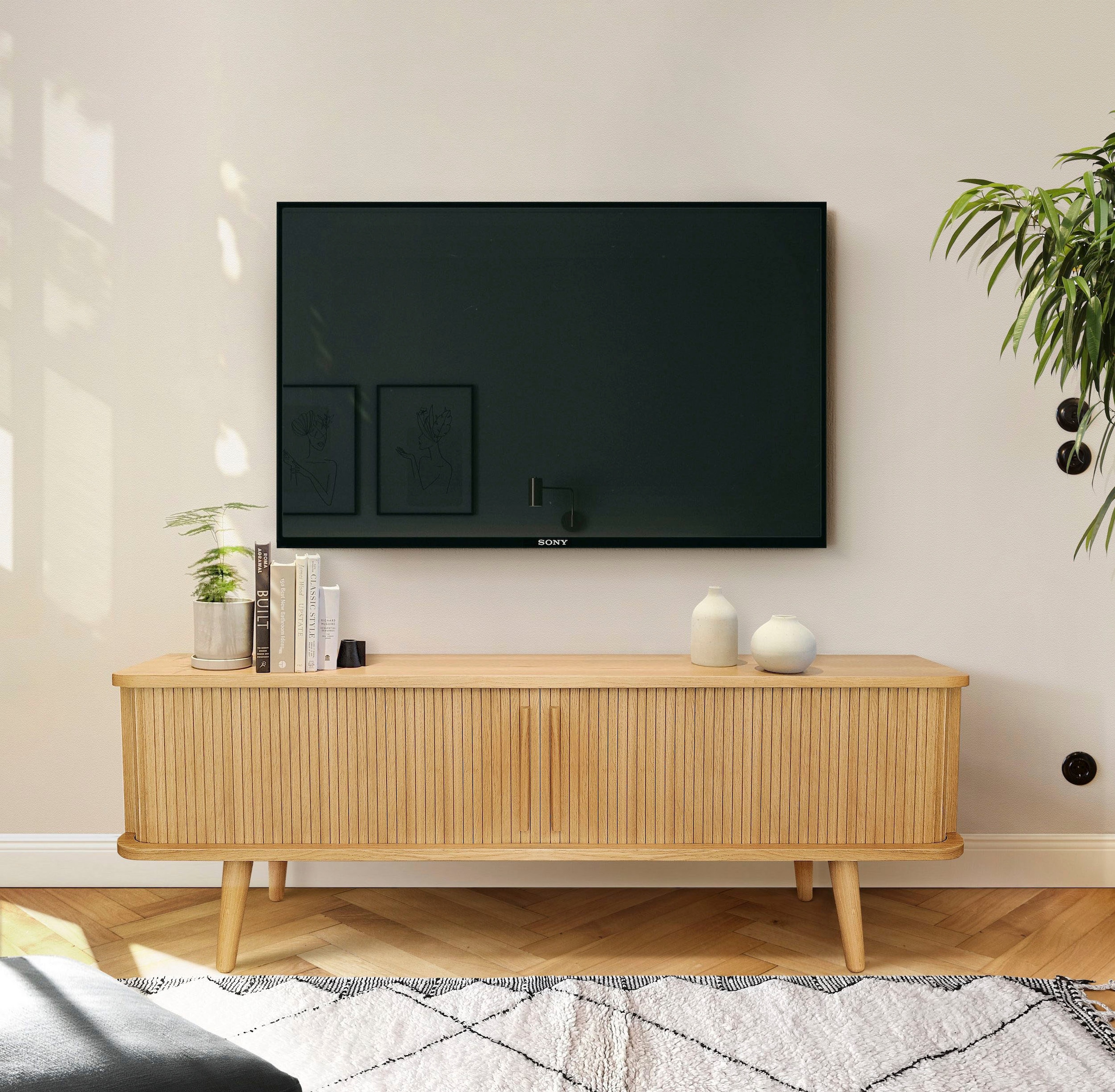 Woodman TV-Board "Rove", besonderes Design, Breite 138 cm, mit Eichenholzfu günstig online kaufen