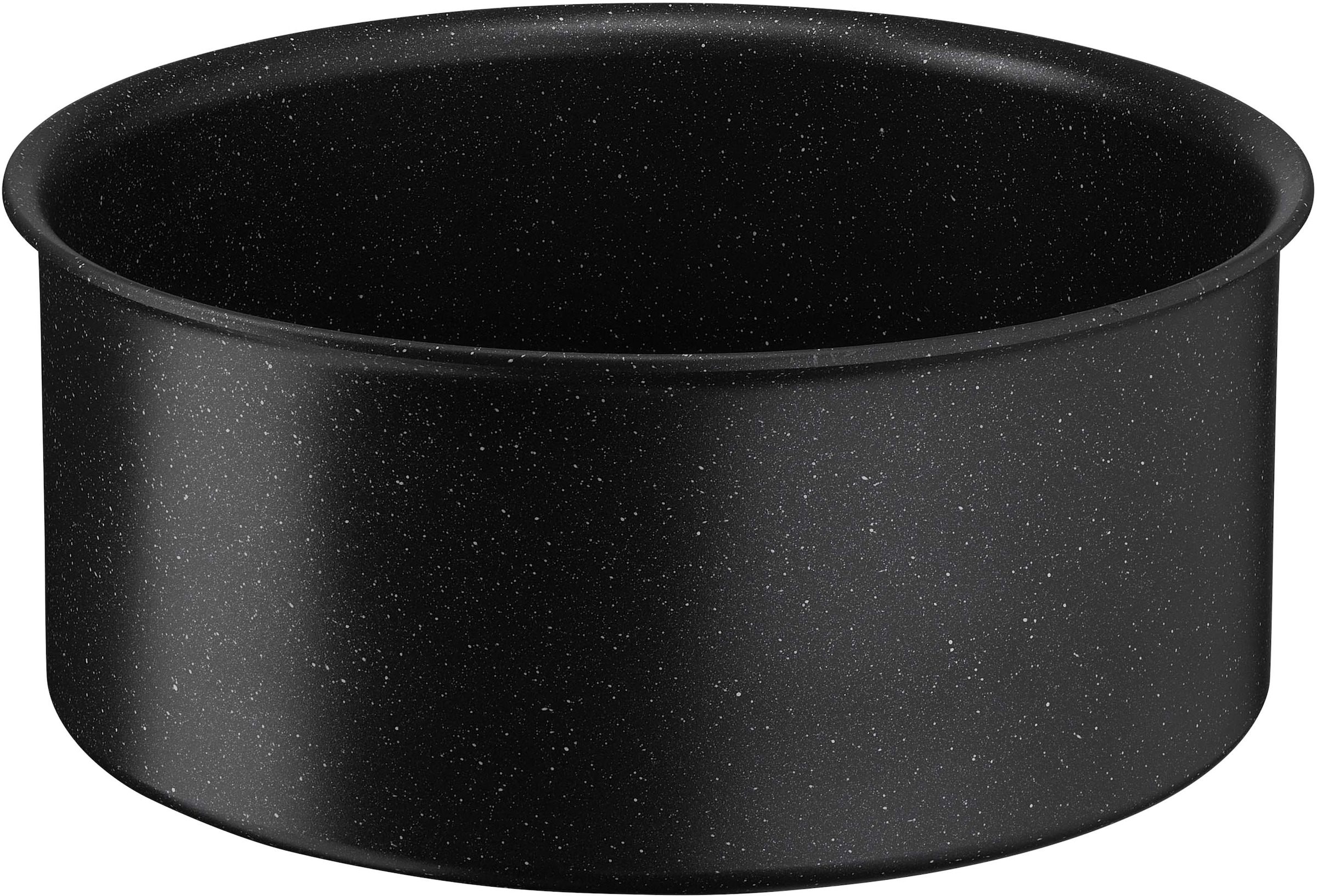 Tefal Topf-Set »L39996 Ingenio Black Stone, Topfset Induktion stapelbar, Antihaft«, Aluminium, (Set, 4 tlg., je 1 Stielkasserolle Ø 16/18/20 cm, 1 abnehmbarer Griff), Thermo-Signal bei idealer Brattemperatur, für alle Herdarten geeignet