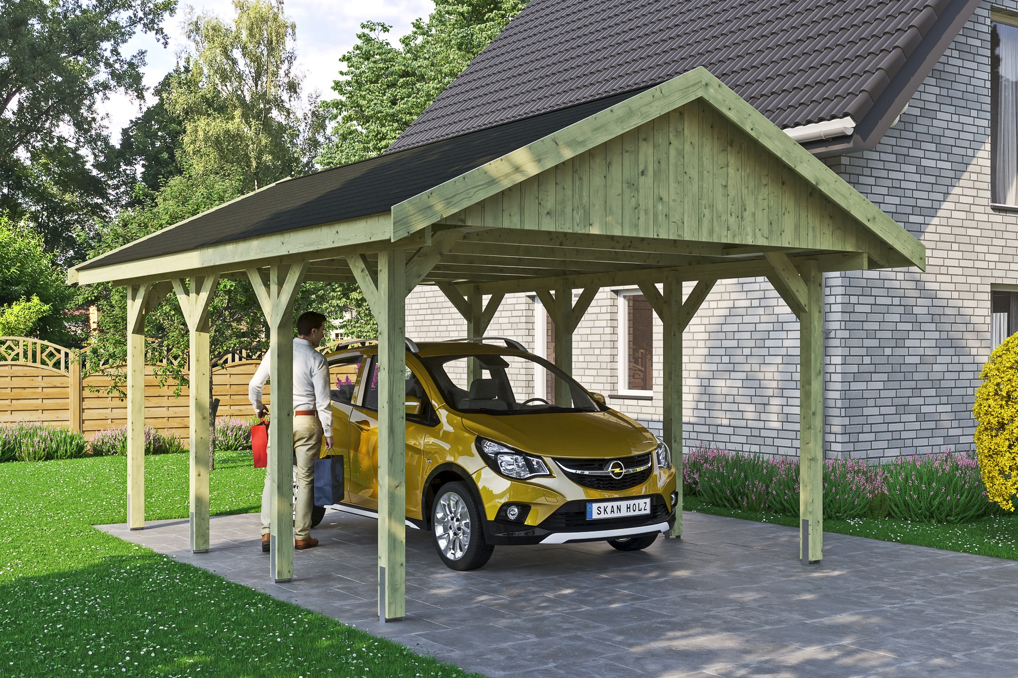 Skanholz Einzelcarport »Wallgau«, 340 cm, Grün, mit schwarzen Dachschindeln