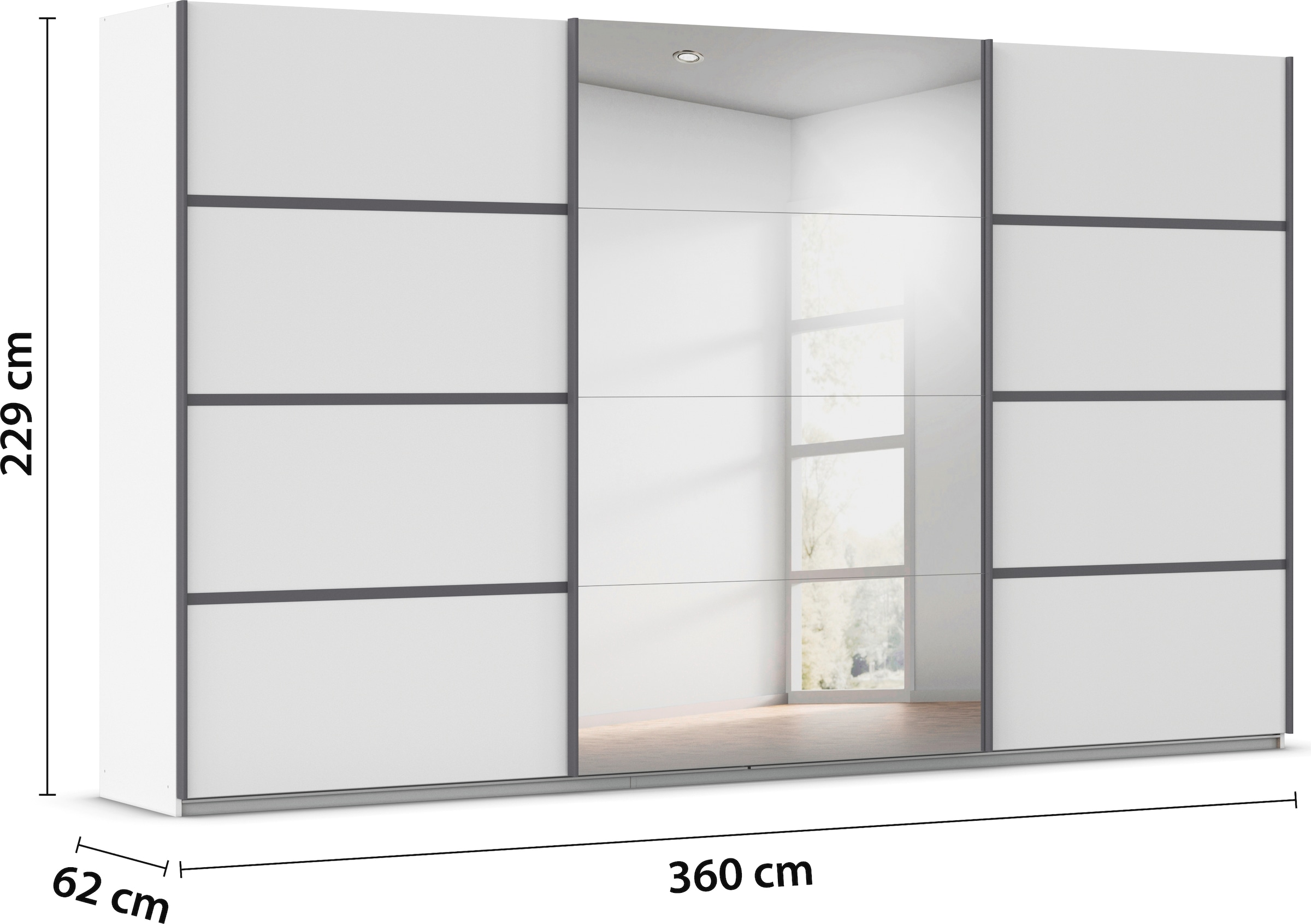 rauch Kleiderschrank »Schwebetürenschrank Garderobe Schrank TOP ANGEBOT Avola«, (in 3 verschiedenen Ausstattungen BASIC/CLASSIC/PREMIUM inkl. Spiegel), mit eleganten Zierleisten in Chrom, Schwarz oder Weiß MADE IN GERMANY