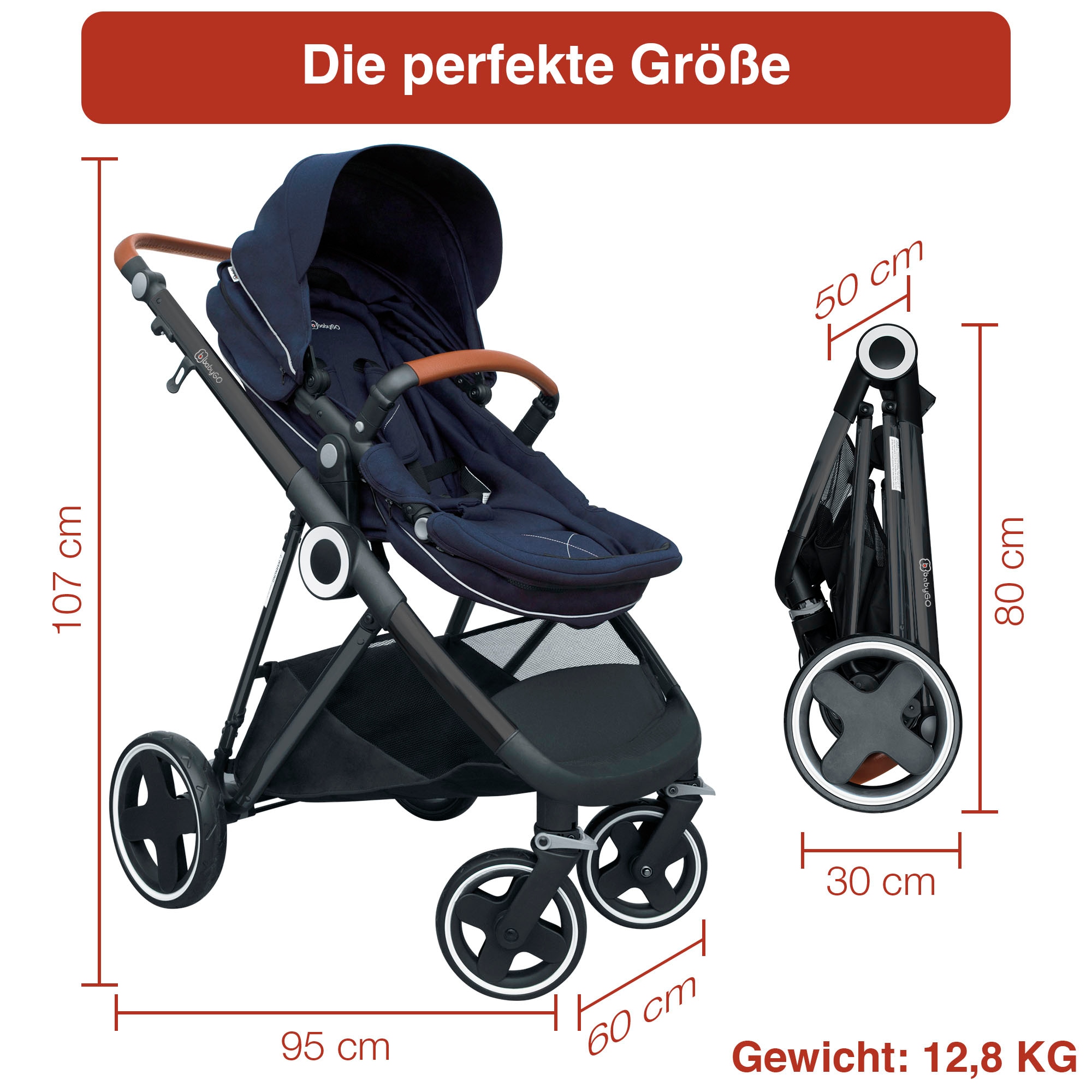 BabyGo Kombi-Kinderwagen »Halime 3in1«, inklusive Babywanne, Babyschale, Regenhaube & Wickeltasche