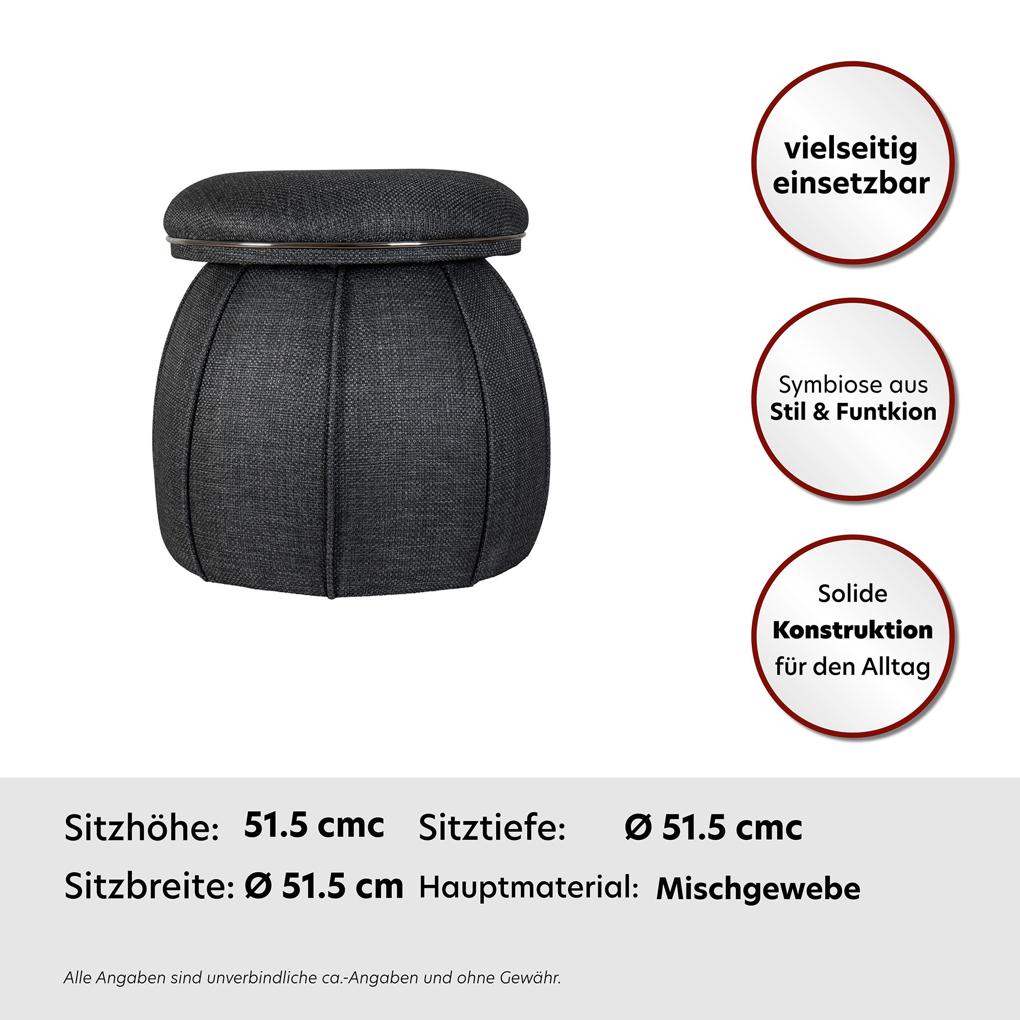 Kayoom Sitzhocker »Hocker Corin,extravagante Form,stilvolle Farben,elegant gesteppter Fuß«, (1 St.), komfortabel, hochqualitativ, pflegeleicht, sorgfältig verarbeitet