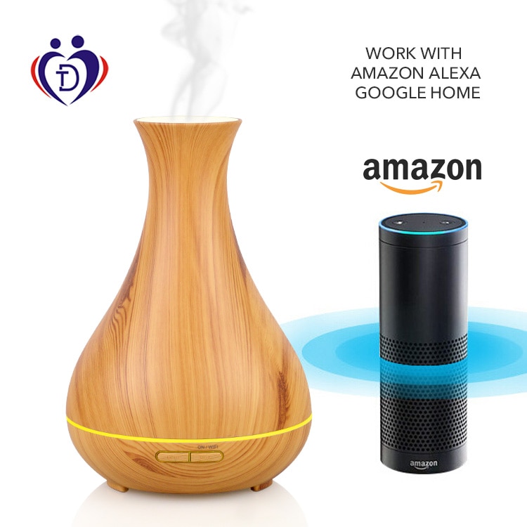 Hyrican Luftbefeuchter »PST00184 Aroma Luftbefeuchter, inkl. Duftölset, App& Sprachsteuerung,«, 0,4 l Wassertank, Diffuser/Diffusor 400ml, 7 LED-Farben, Holzoptik, Alexa, Google