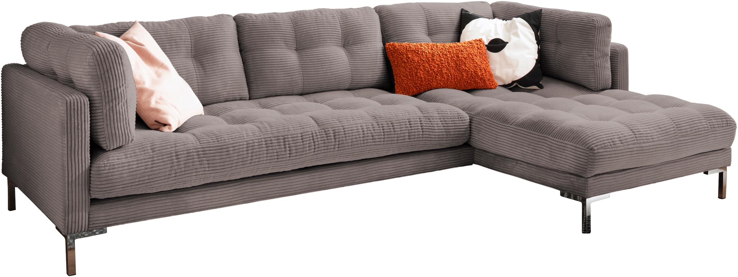 Trends by HG Ecksofa »Landau L-Form«, in Cord-Stoff mit Metallfuß