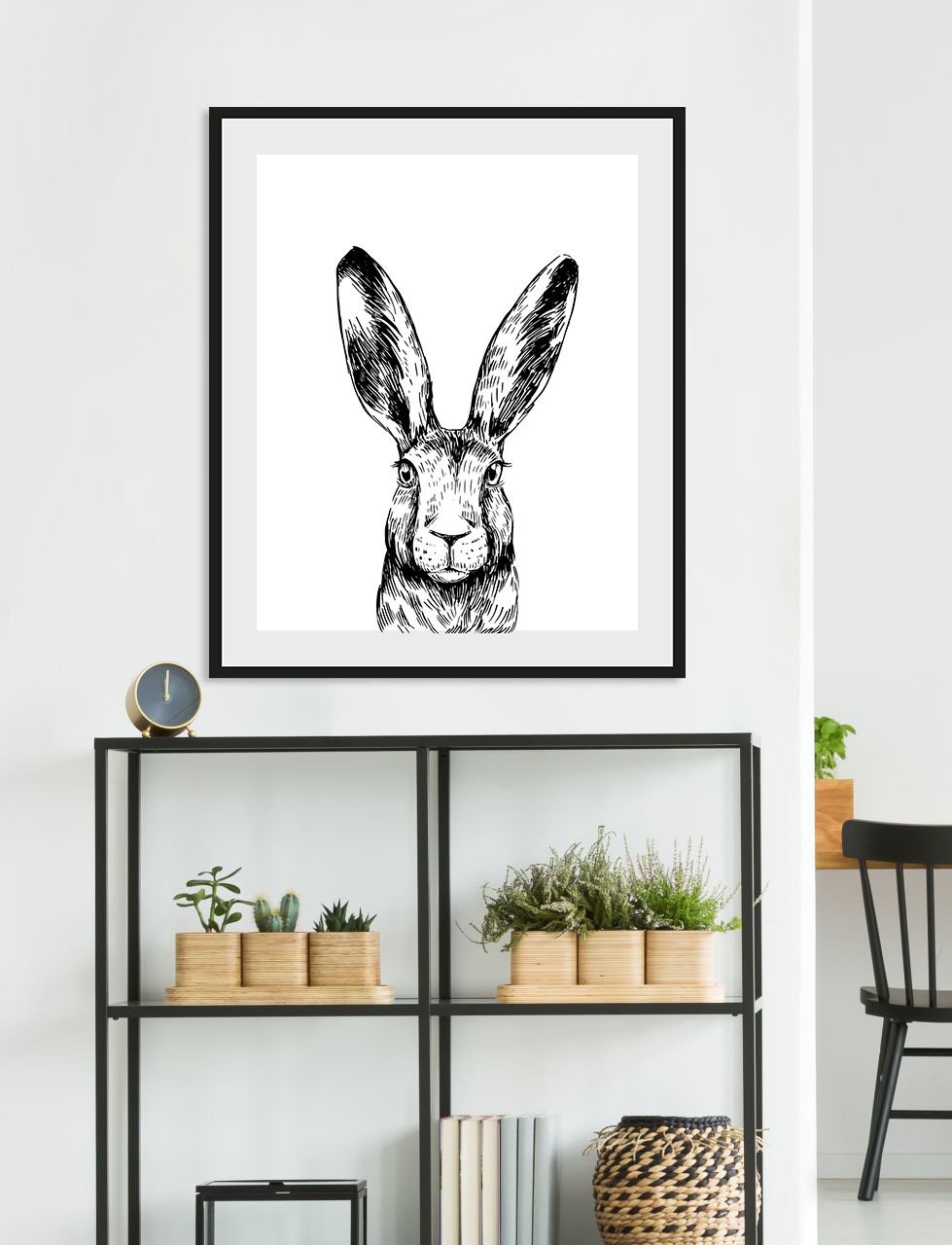 queence Bild »Matias«, Hase-Hasen-Schwarz-Weiß-Kunst-Haustiere, (1 St.), HD Premium Poster-Druck inkl. Holzrahmen