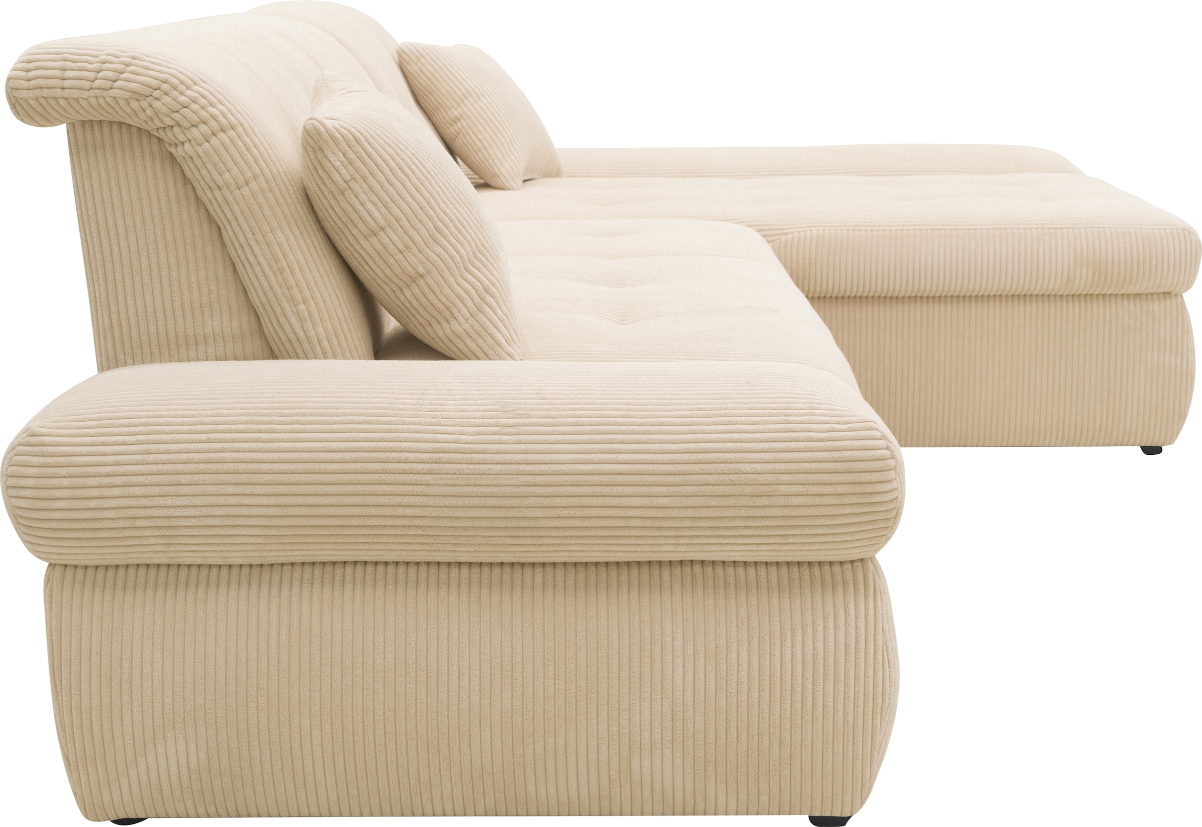 DOMO collection Ecksofa »Moric, L-Form, XXL-Sofa - Breite 300cm«, wahlweise mit Bettfunktion und Armteilverstellung, Cord, Creme