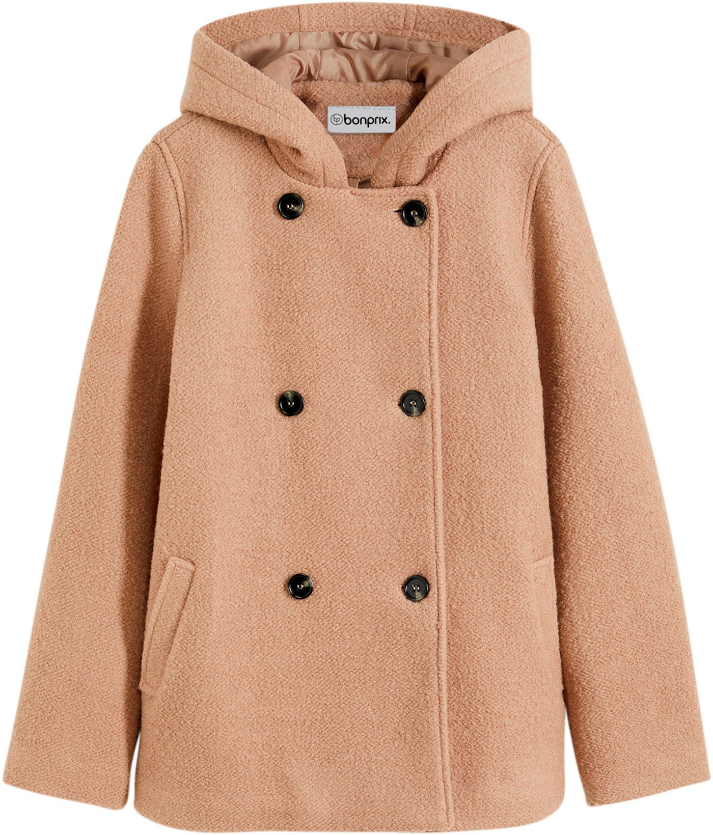 bonprix Cabanjacke moderner Look, aus kuscheligem Bouclé-Material, mit Kapuze