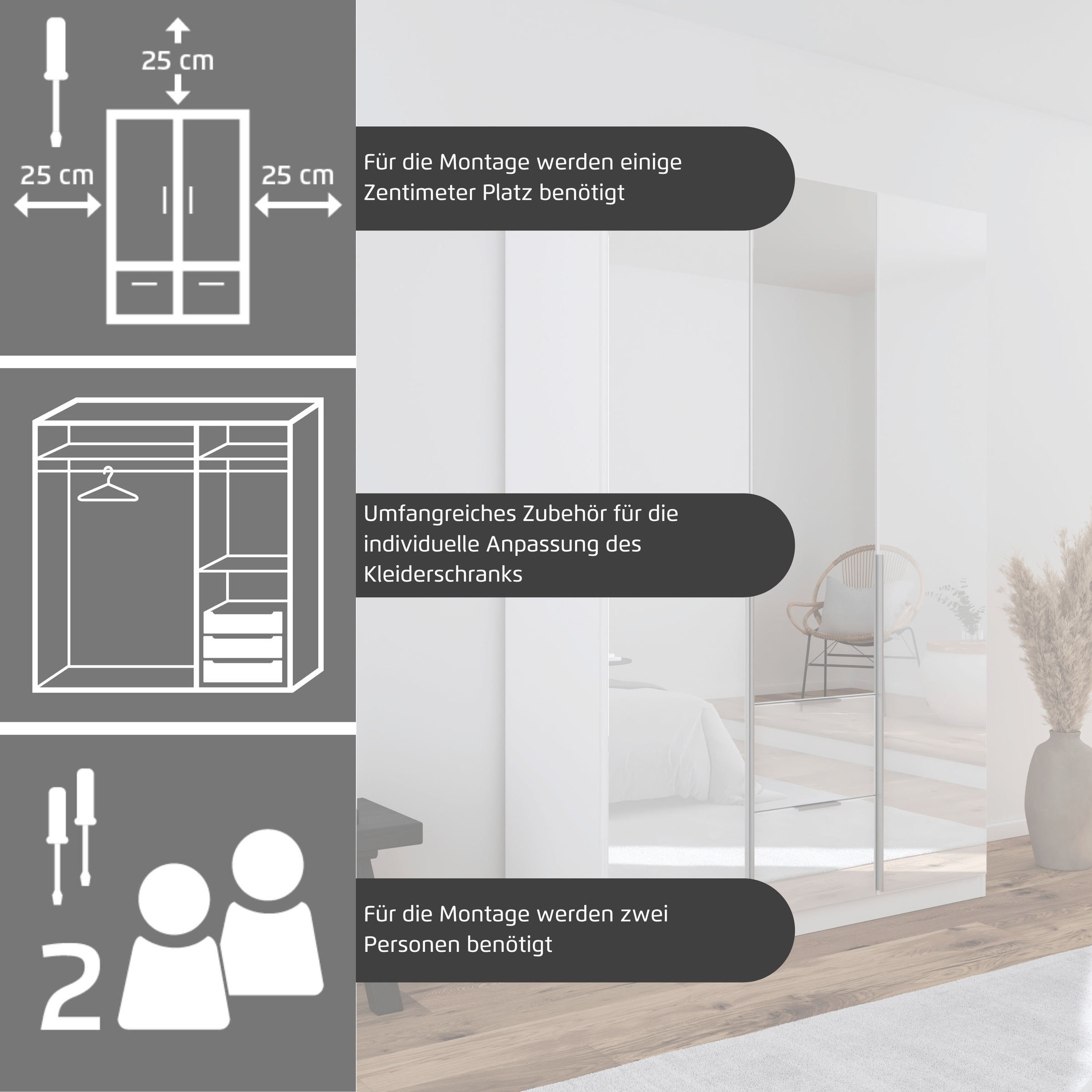 OTTO home Drehtürenschrank »Kleiderschrank Schrank Garderobe AGORDO mit Dekor- oder Hochglanzfront« in zwei Griff-Farben, Breiten 91-360 cm,  mit Außenschubkästen, in 7 Breiten und 2 Höhen MADE IN GERMANY