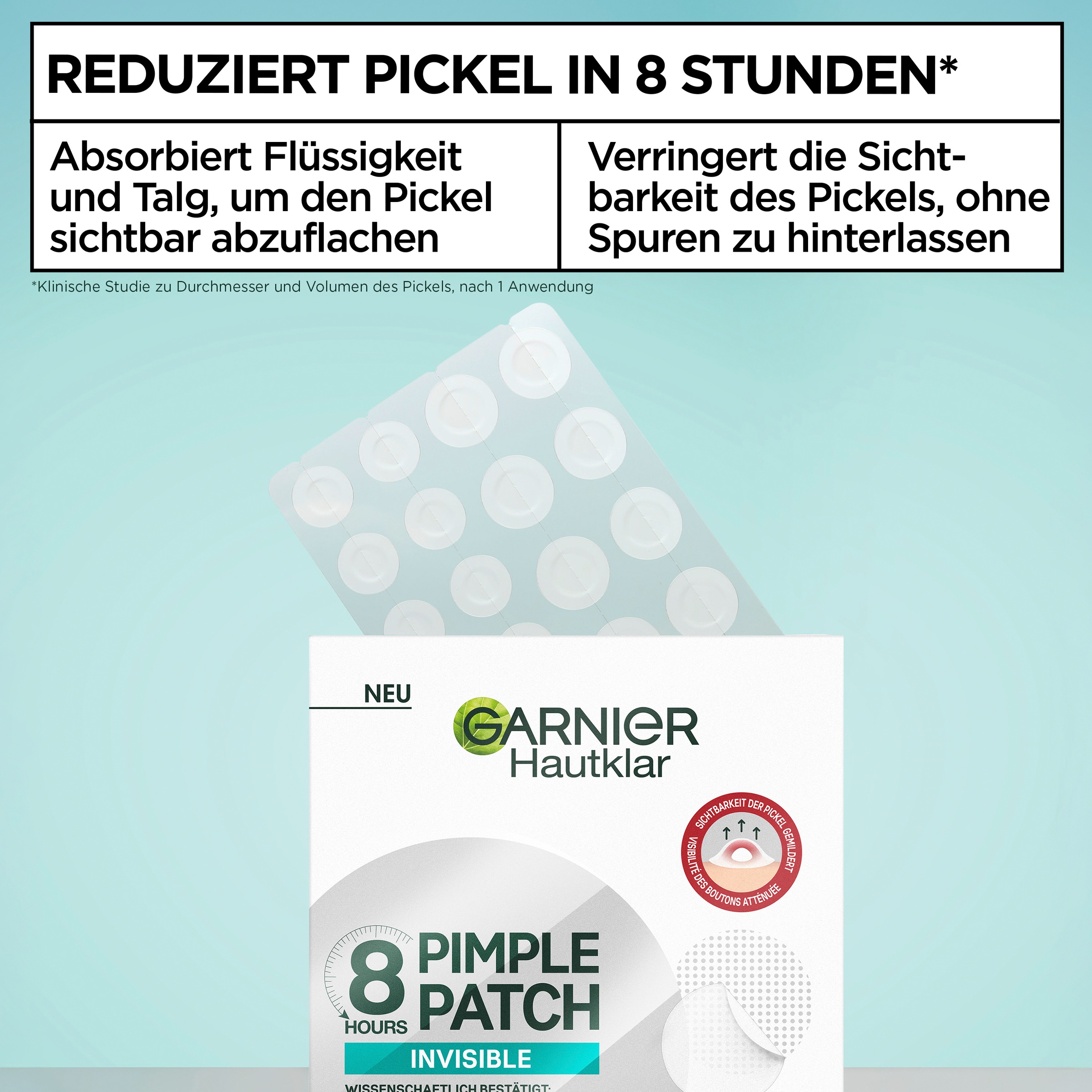 GARNIER Pickel-Tupfer »GARNIER 8H INVISIBLE PIMPLE PATCH« Flacht Pickel ab mit Hydrokolloid, keine Pickelmale.