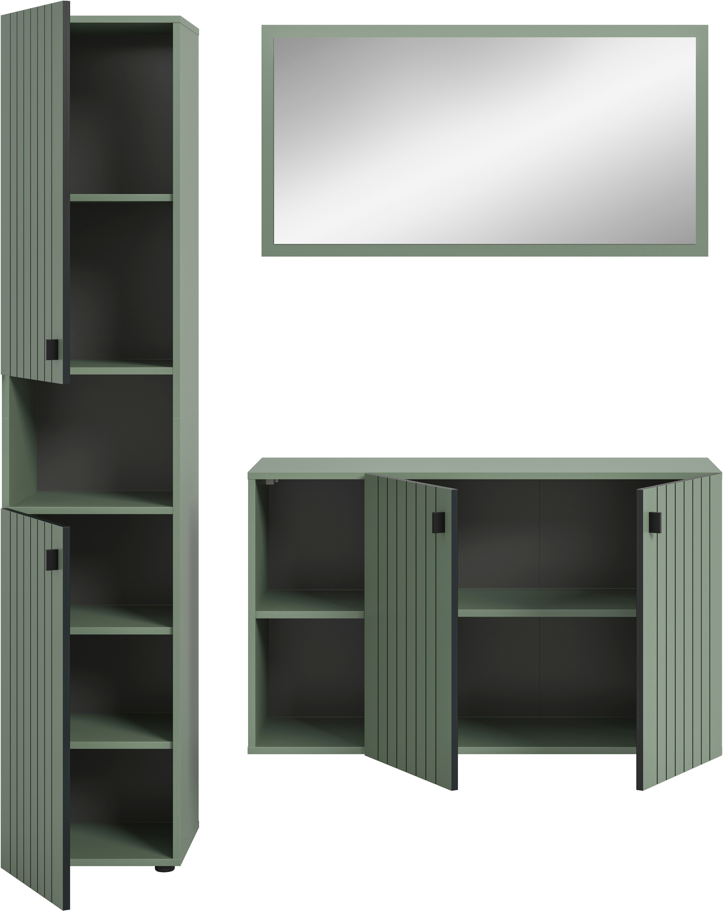 INOSIGN Garderoben-Set »TATIO, 3-tlg. Garderobenkombination, Breite: 161 cm, Rillenfräsung« Set, Set, best. aus: 1 Spiegel, 1 Garderobenschrank, 1 Schuhkommode, 3 Stk. tlg.