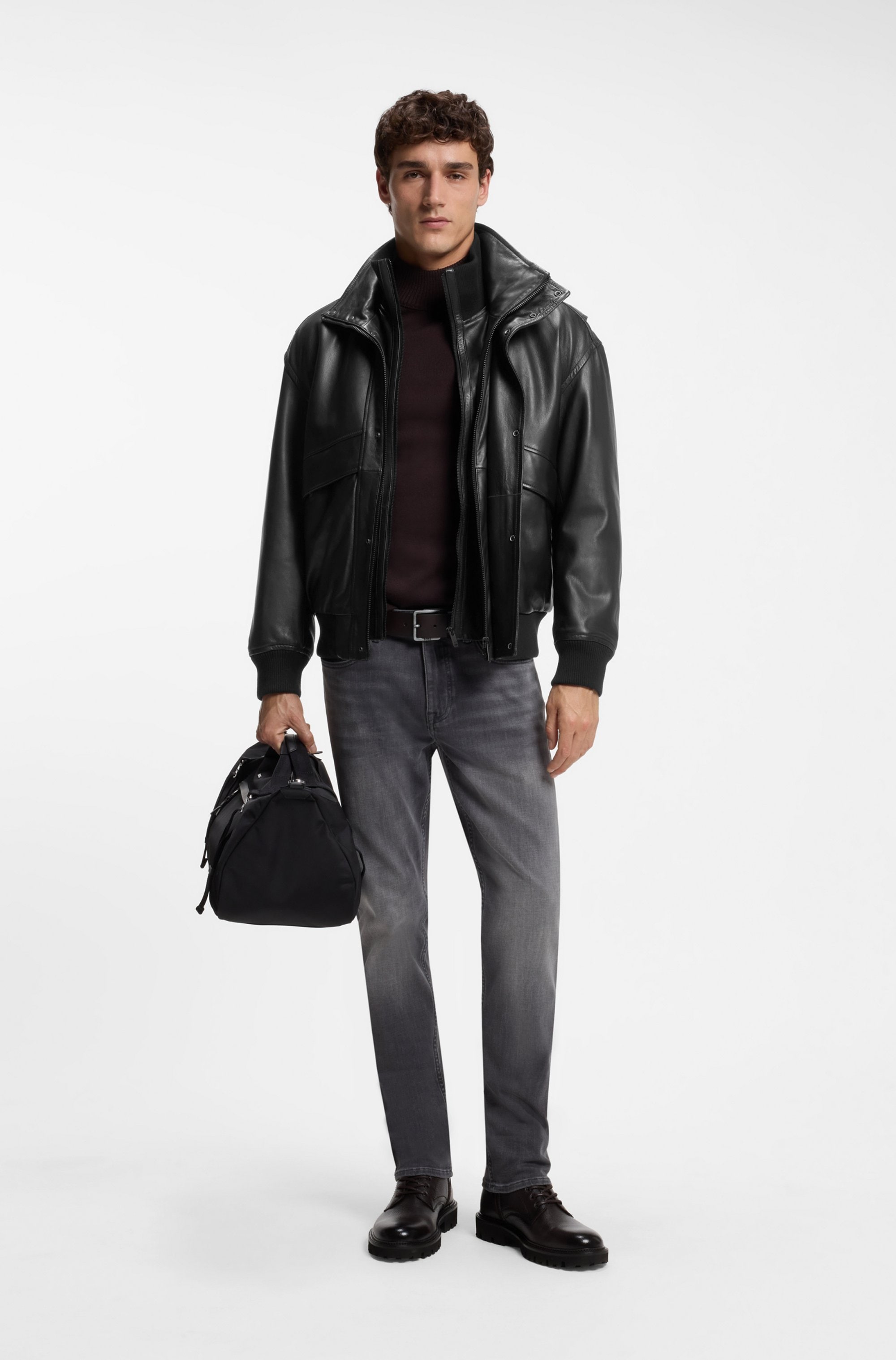 BOSS ORANGE Lederjacke »Jolights« Weiches, strukturiertes Schafleder, Relaxed Fit, abnehmbares Inlay