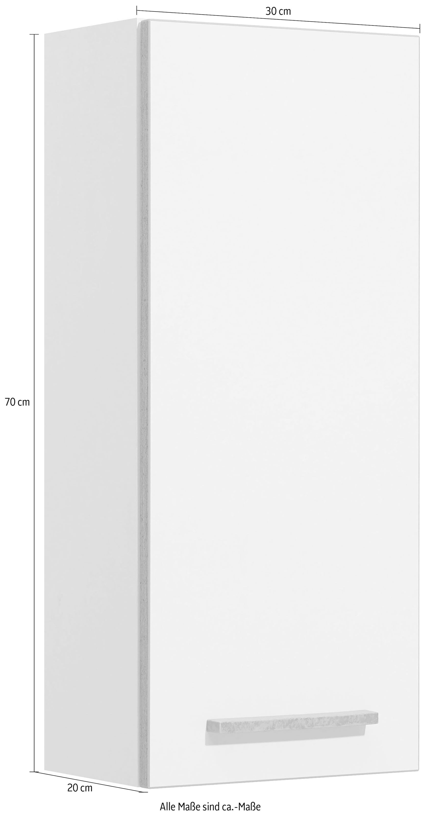 Saphir Hängeschrank »Quickset 953 Wand-Badschrank 30 cm breit mit 1 Tür und 2 Einlegeböden«, Badezimmer-Hängeschrank in Weiß Glanz mit Griffen in Betonoptik