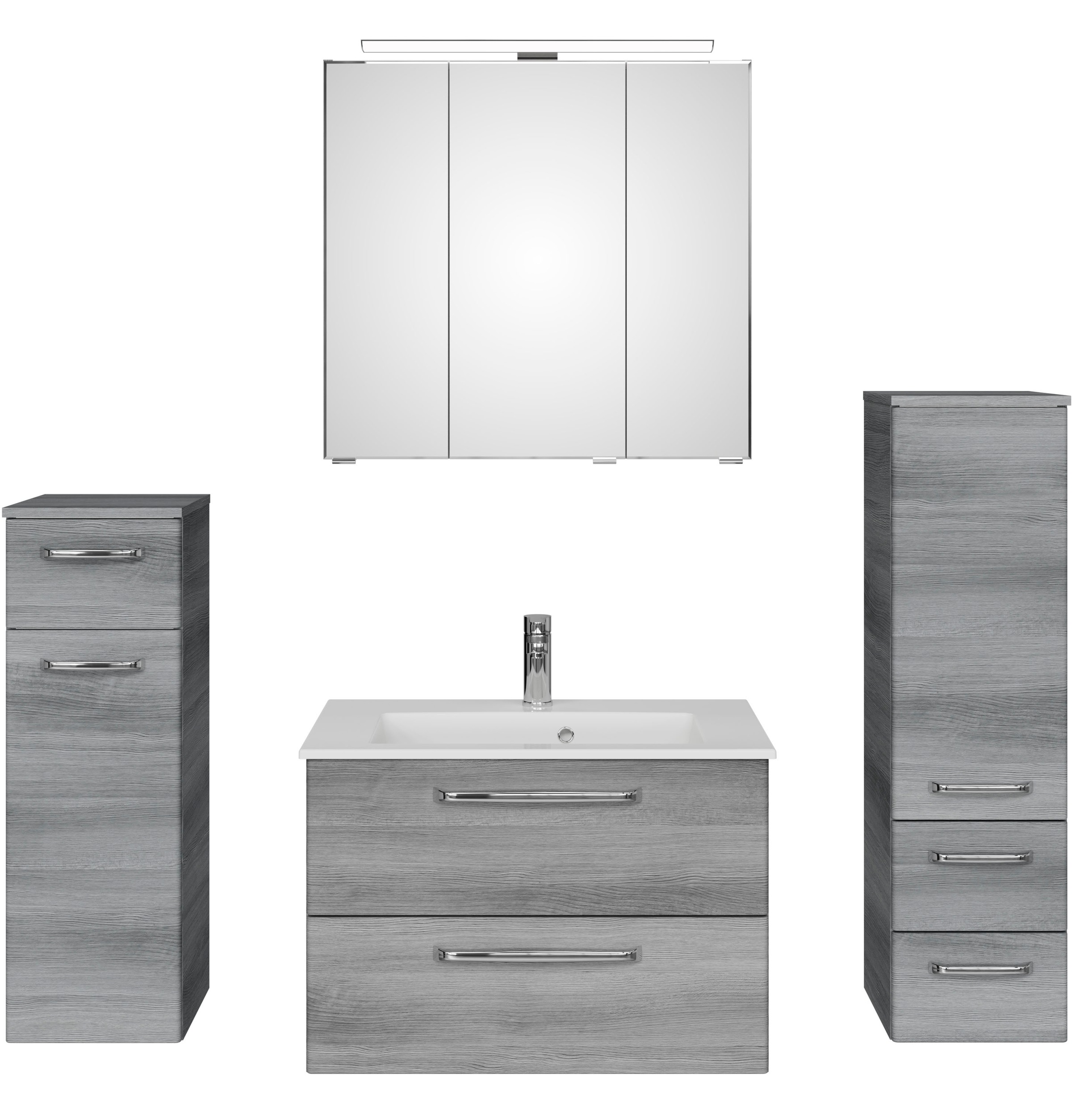 Saphir Badmöbel-Set »Badmöbel-Set Trentino 4-tlg Mineralmarmorwaschtisch,LED-Spiegelschrank«, (5 St.), Badezimmer-Set mit Midischrank und Unterschrank inkl. Türdämpfer