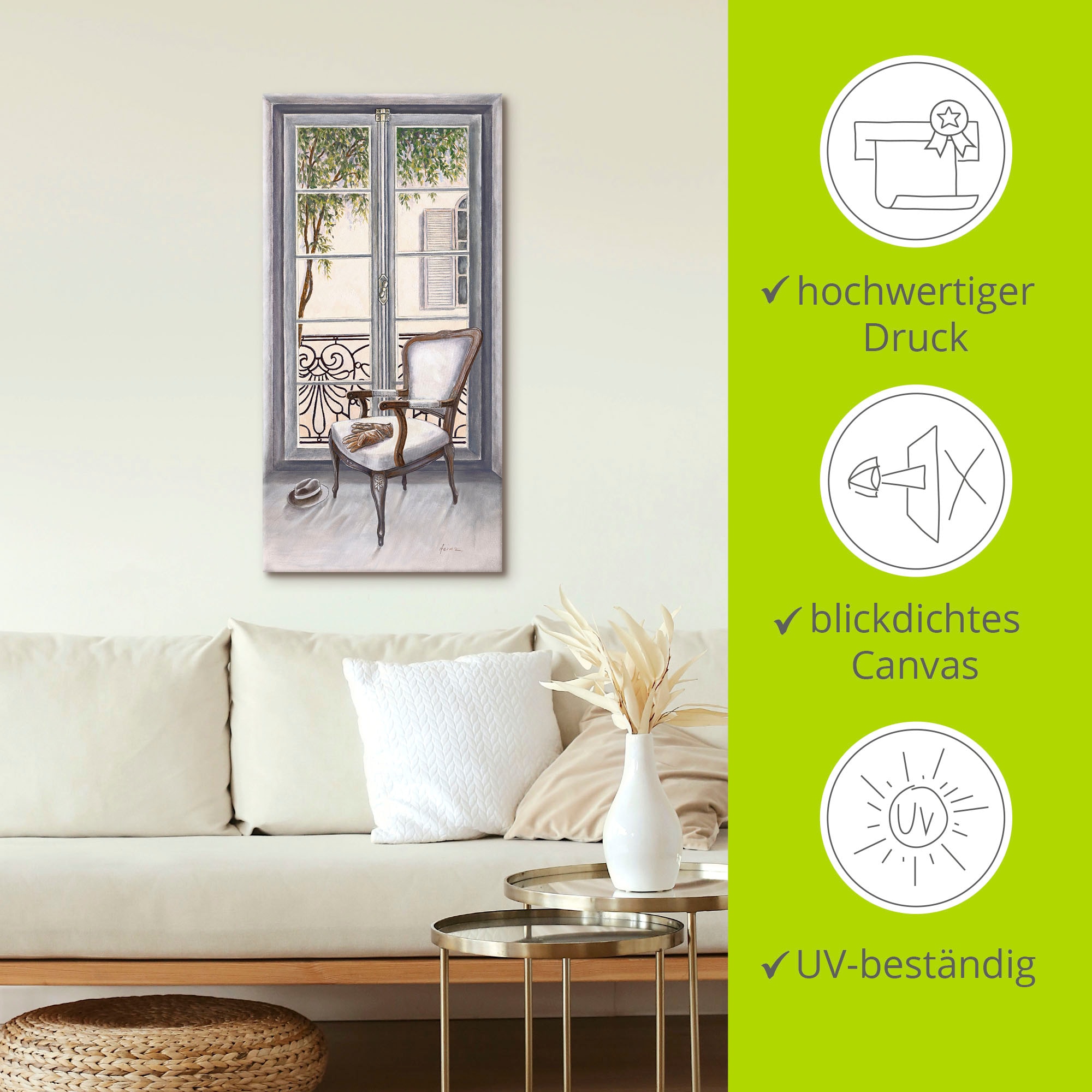 Artland Wandbild »Sessel vor einem Fenster«, Innenarchitektur, (1 St.), als Alubild, Outdoorbild, Leinwandbild, Poster, Wandaufkleber