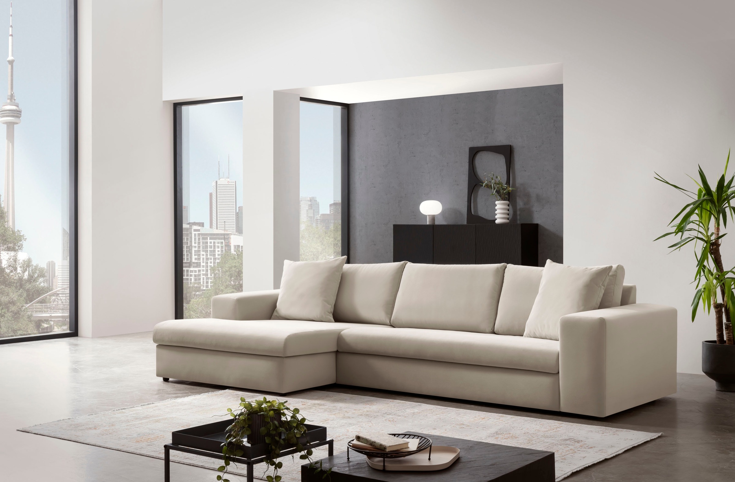 Home affaire Ecksofa »SLEETLAND XXL in Samtvelours oder Vintage-Leder-Optik günstig online kaufen