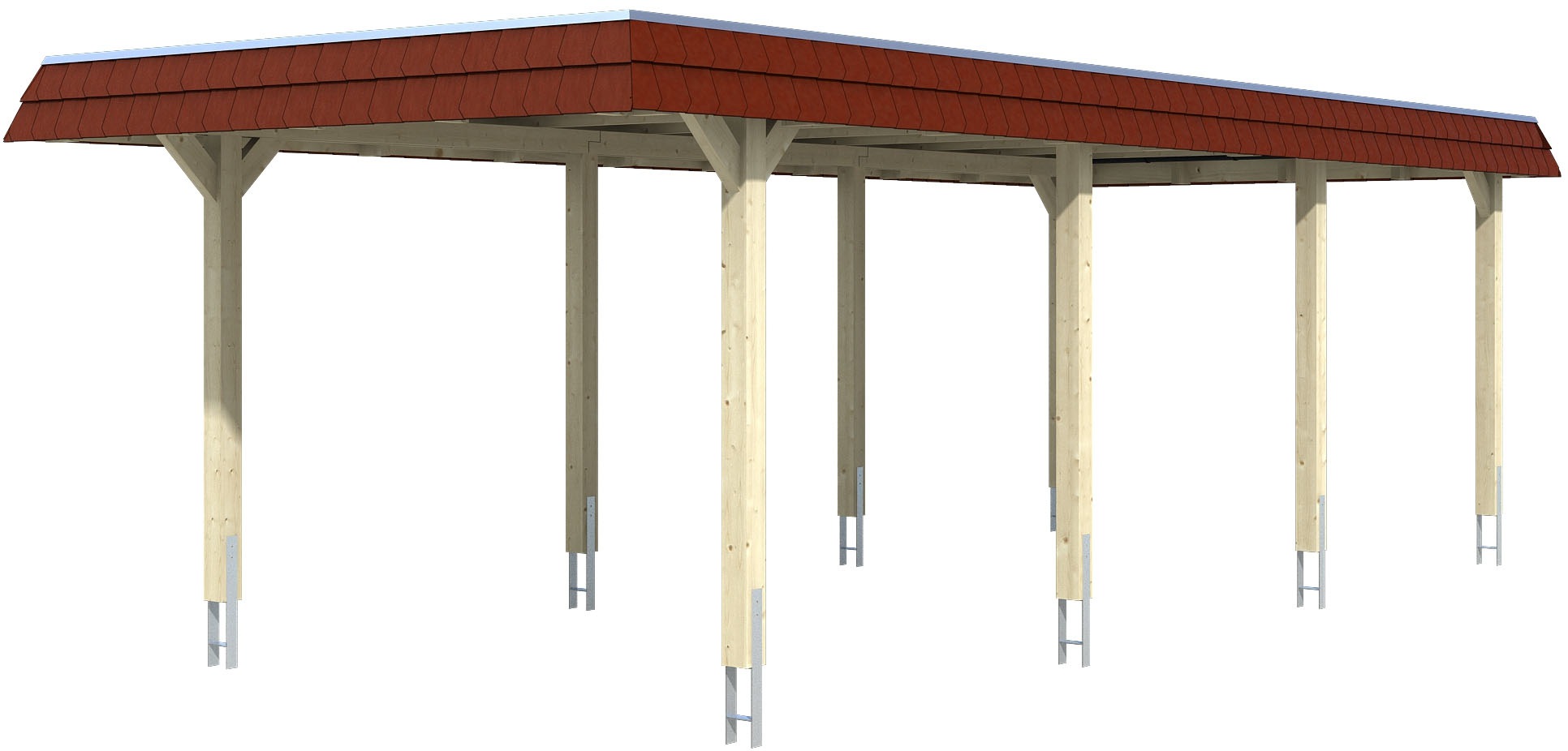 Skanholz Einzelcarport »Wendland« Massivholz 291 cm Natur mit Aluminiumdach, rote Blende