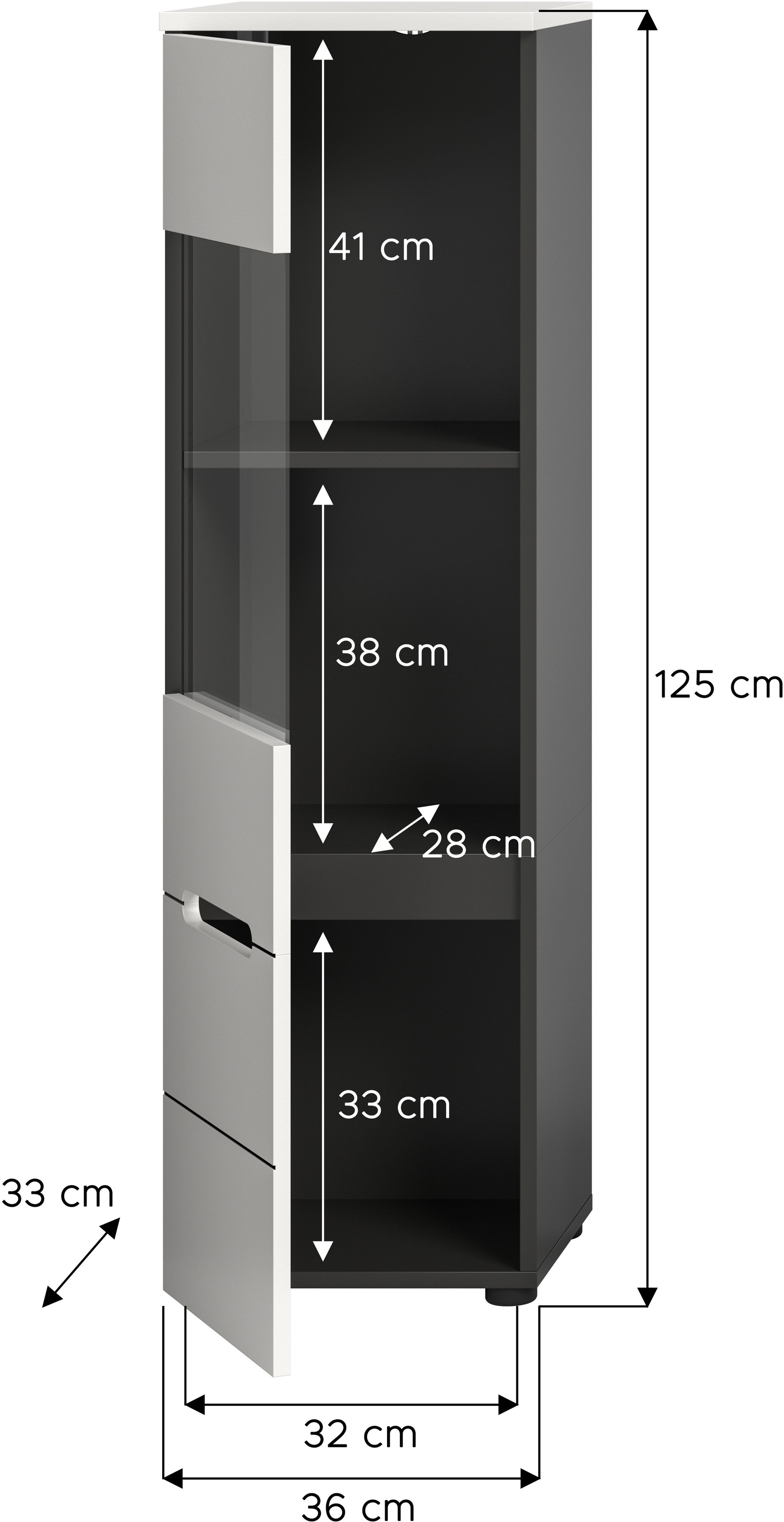 Home affaire Vitrine »REHAT, TOPSELLER!, Höhe 125 cm, 1 Glastür, 1 Böden, 3 Fächer« stehend und hängend montierbar, 1 Stk. tlg. Vitrinenschrank, Schrank, Glasvitrine, Wohnzimmervitrine