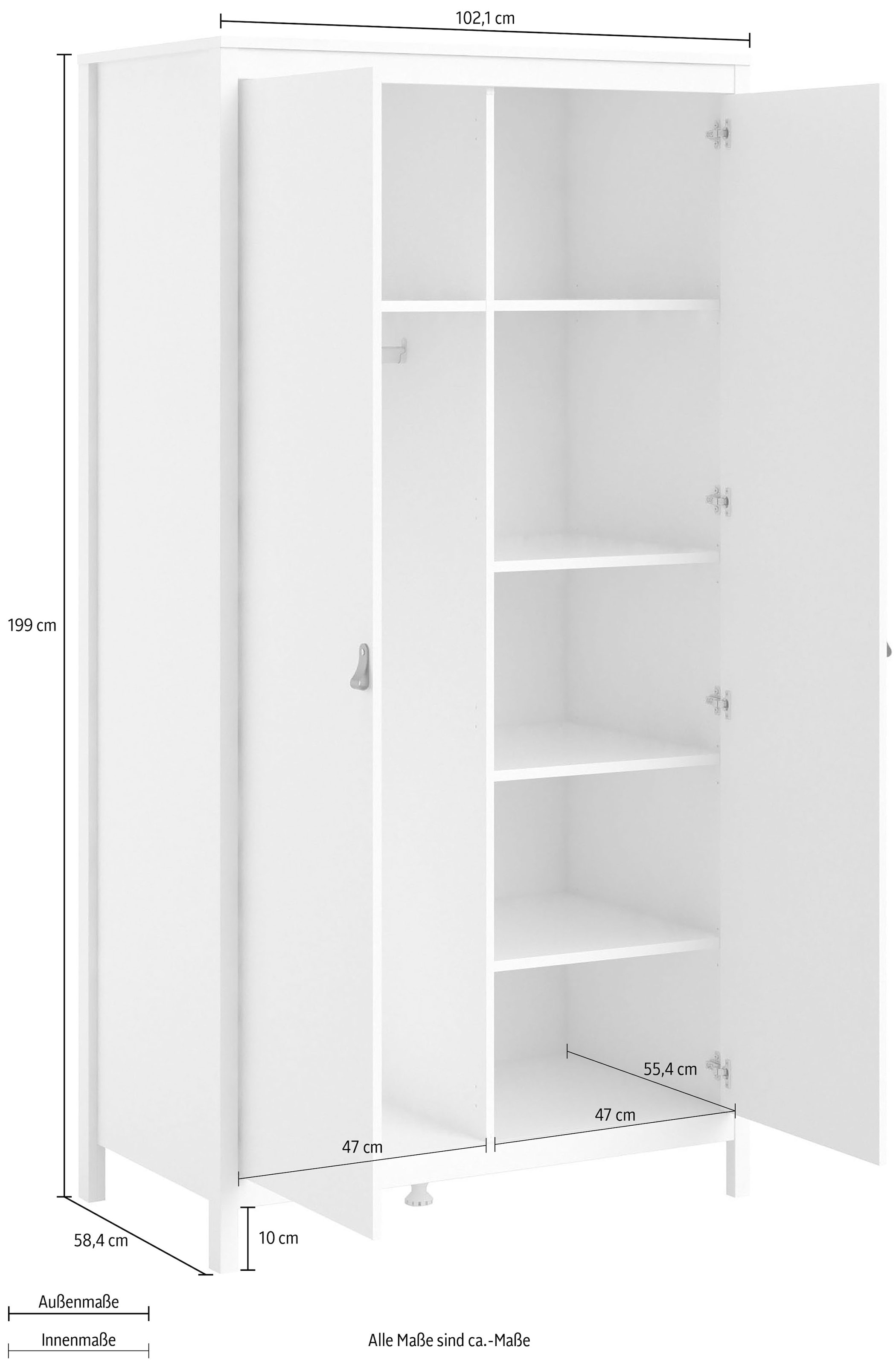 Home affaire Kleiderschrank »Madrid, Drehtürenschrank, Aufbewahrung Kasten Schrank Stauraum«, 2türiger Schrank mit 5 Einlegeböden und Kleiderstange, Breite 102 cm