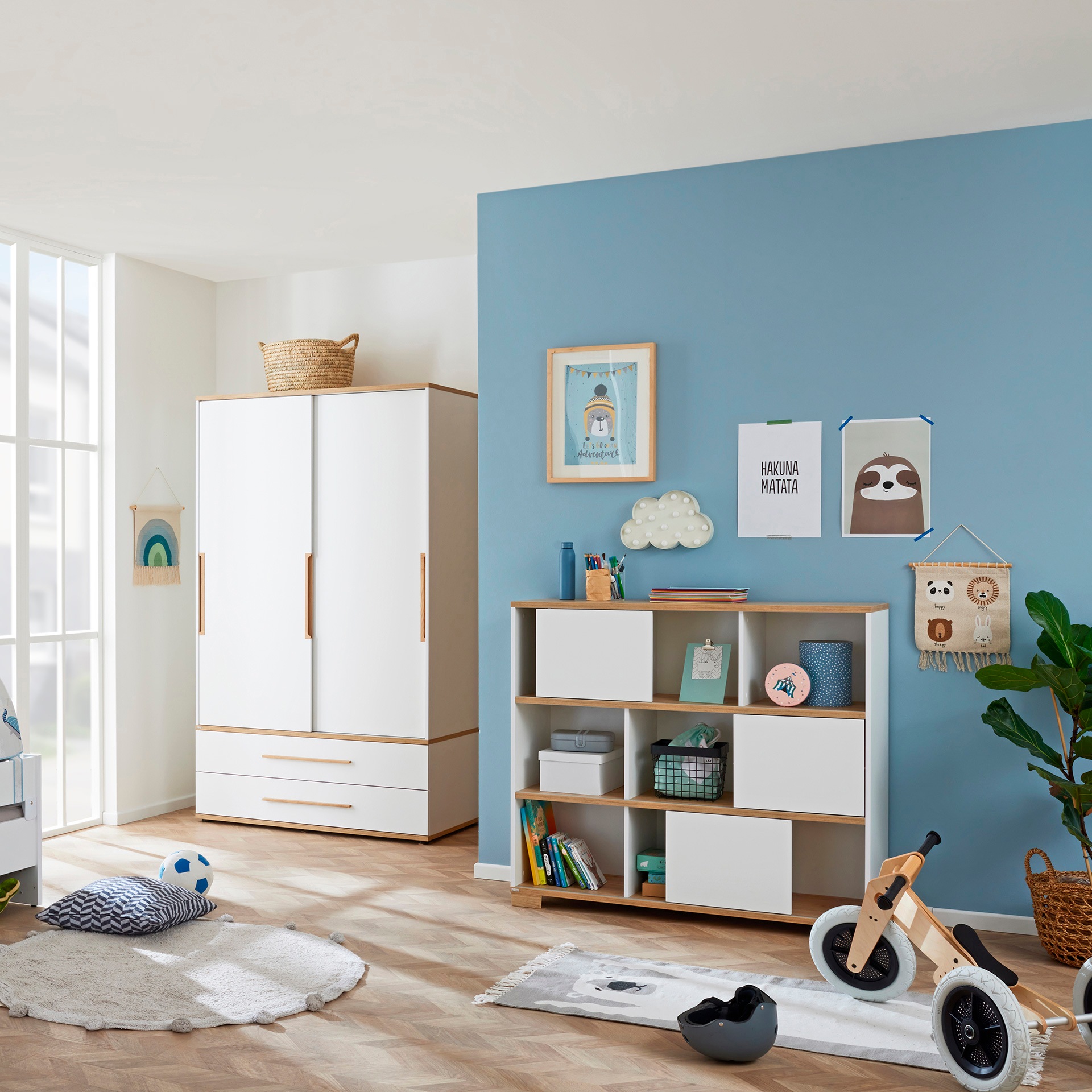 PAIDI Standregal »YOLANDA in Weiß mit Eiche-Dekor, 9 Fächer mit 3 Schiebetü günstig online kaufen