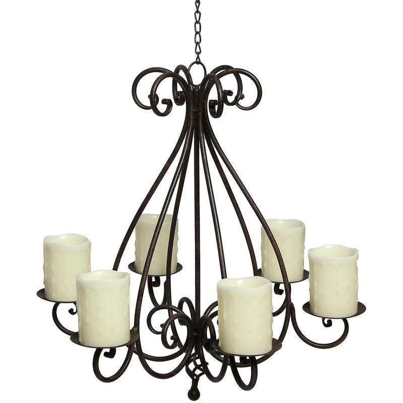 AMBIENTE HAUS Kerzenständer »Kronleuchter mit 6 Tellern in Antikbraun« Stumpenkerzenhalter aus Metall, Ø ca. 53 cm braun