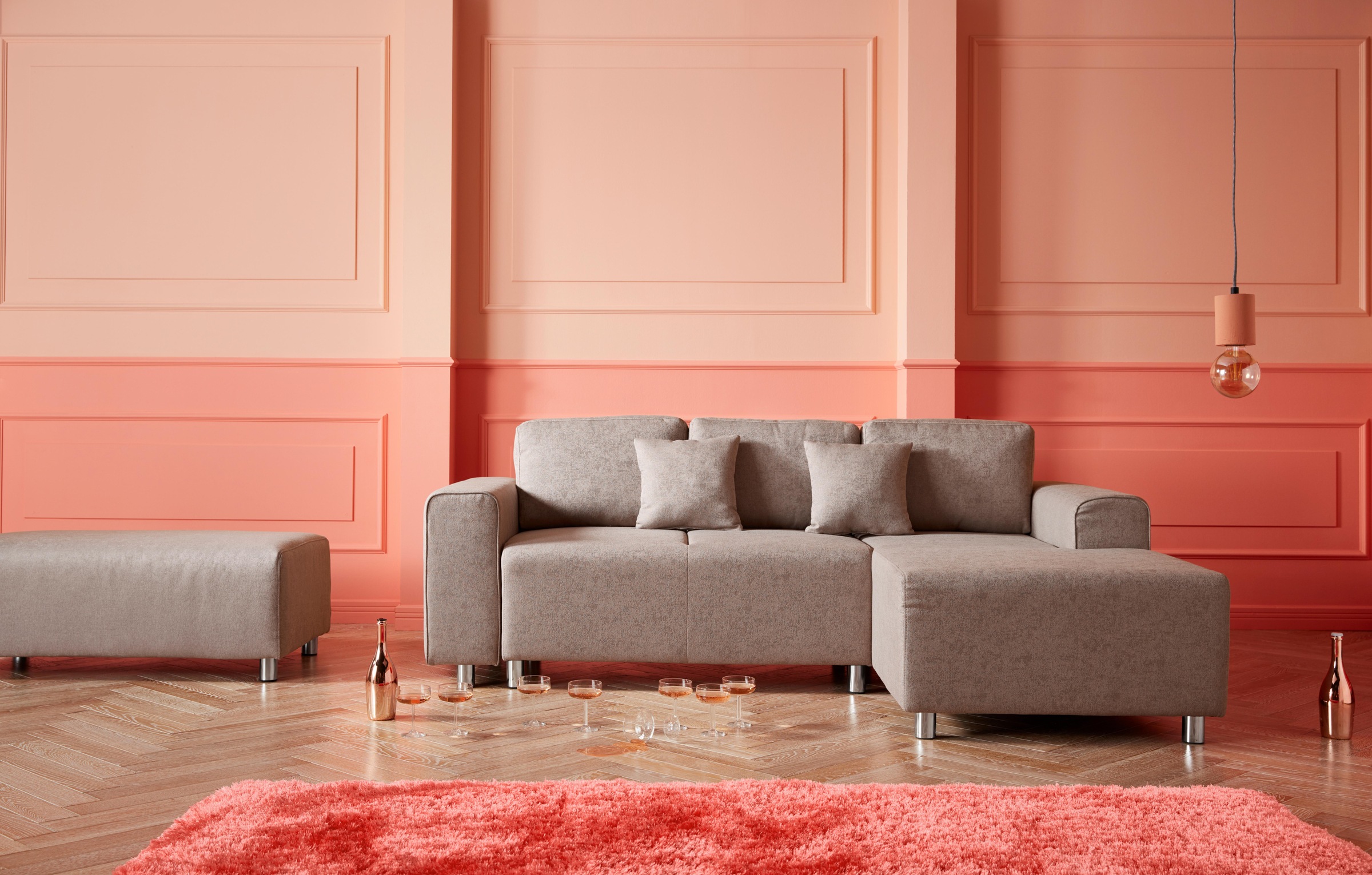 Guido Maria Kretschmer Home&Living Ecksofa »Györ«, L-Form, wahlweise mit Bettfunktion und Bettkasten incl. 2 Zierkissen