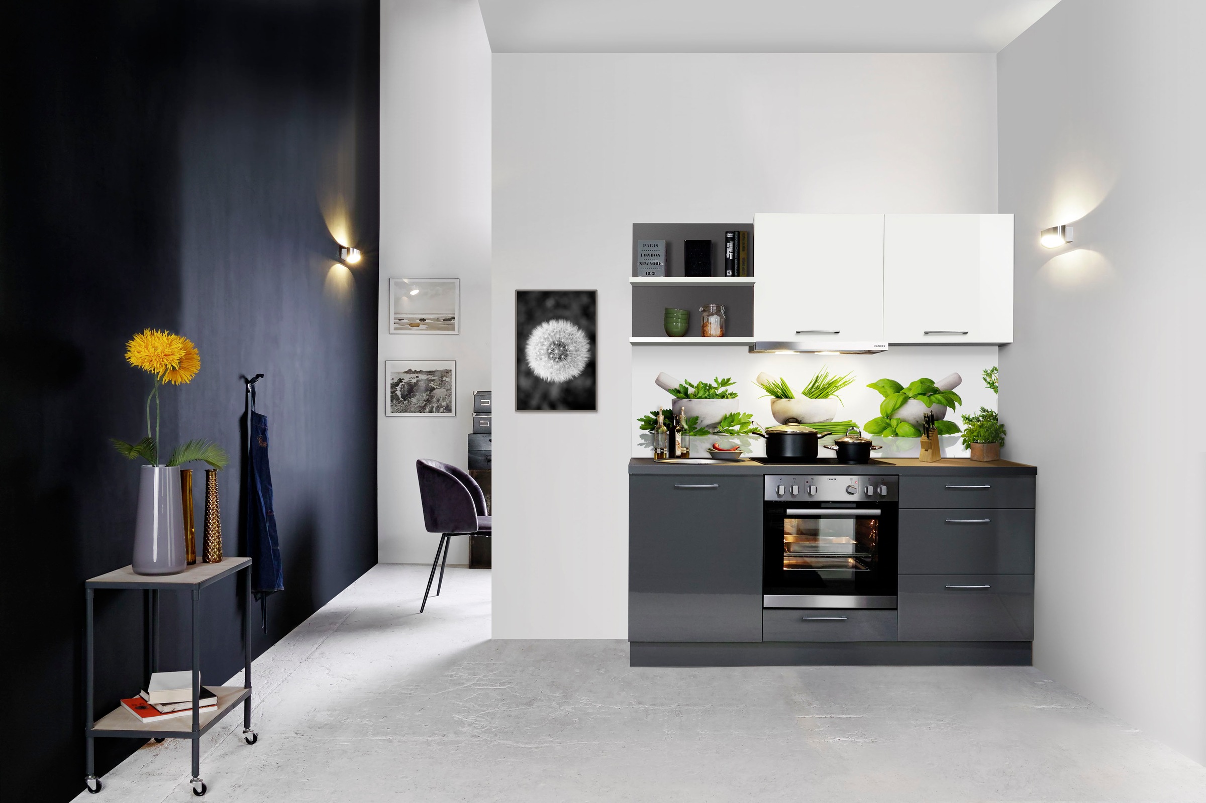 KOCHSTATION Küchenzeile »"KS-Jena", Breite 180 cm, vormontiert«, mit Soft-Close-Funktion, Arbeitshöhe 91 cm, wahlw. mit E-Geräten