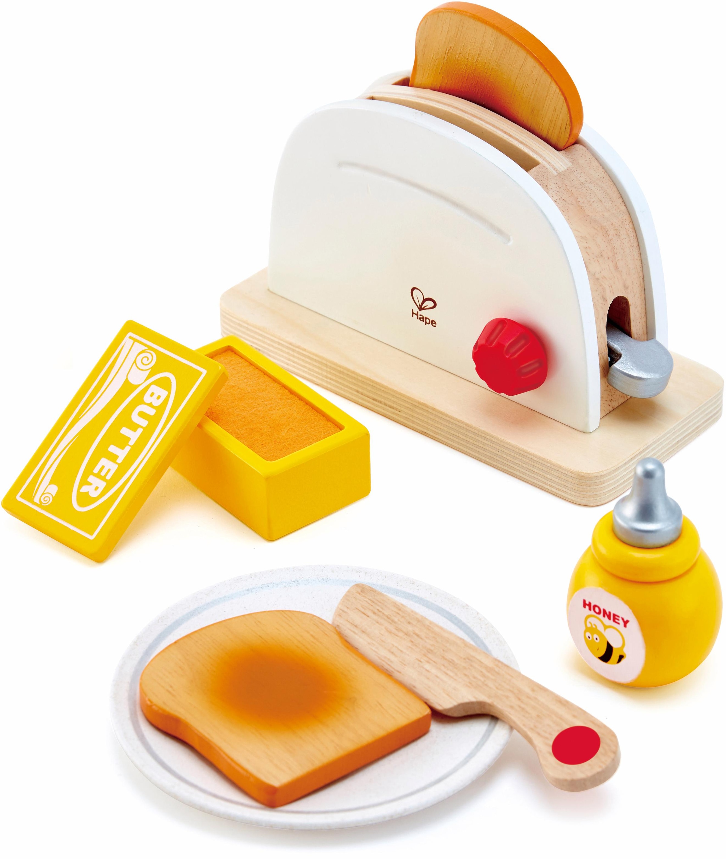 Hape Kinder-Toaster »Pop-Up-Toaster-Set, 7-tlg.«, (Set, 7 tlg.), aus Holz