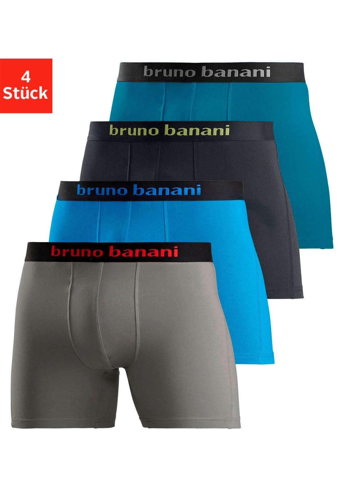 Bruno Banani Langer Boxer »Unterhose für Herren«, (Packung, 4 St.), mit auffälligem Logobund