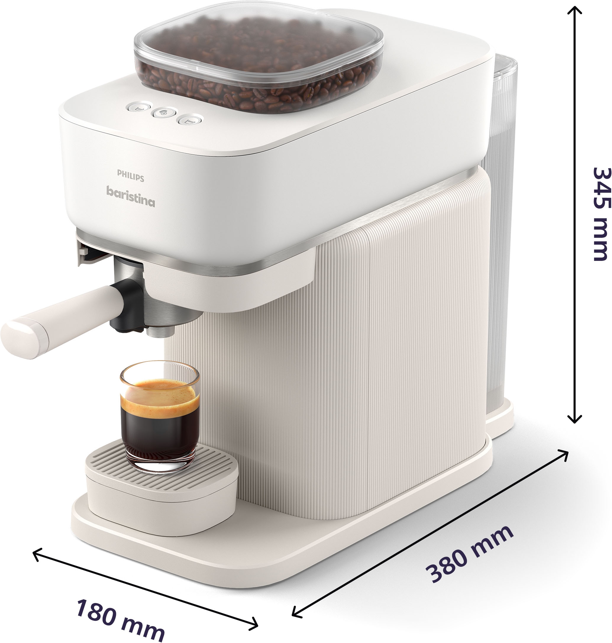 PHILIPS baristina Espressomaschine »BAR305/00 mit Mahlwerk für ganze Bohnen« 16 bar Pumpendruck, Naturweiß​