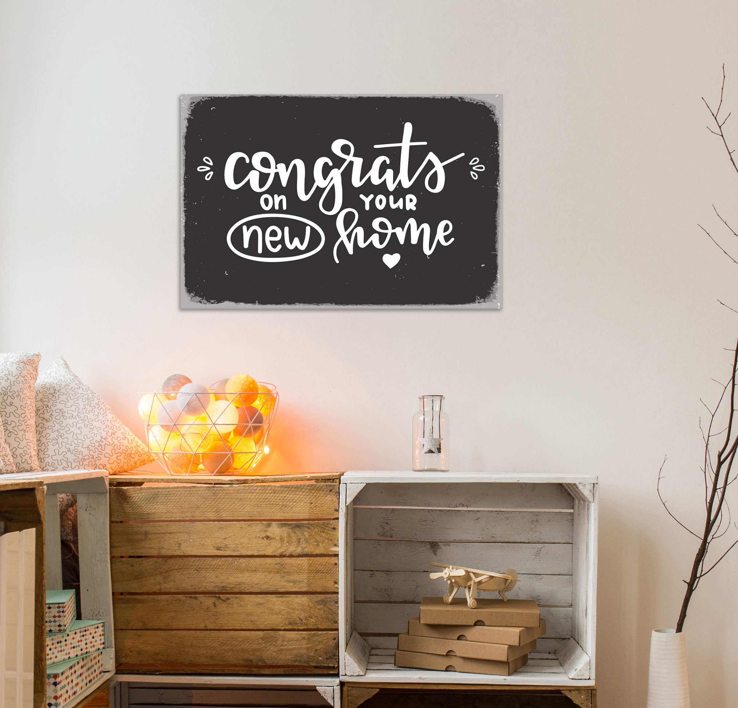 queence Metallbild »New Home«, Schriftzüge-Schriftzug-Sprüche-Sprüche & Texte-Herzen, (1 St.), Stahlschild, Blechschild, Spruch, Einzug, Gastgeschenk