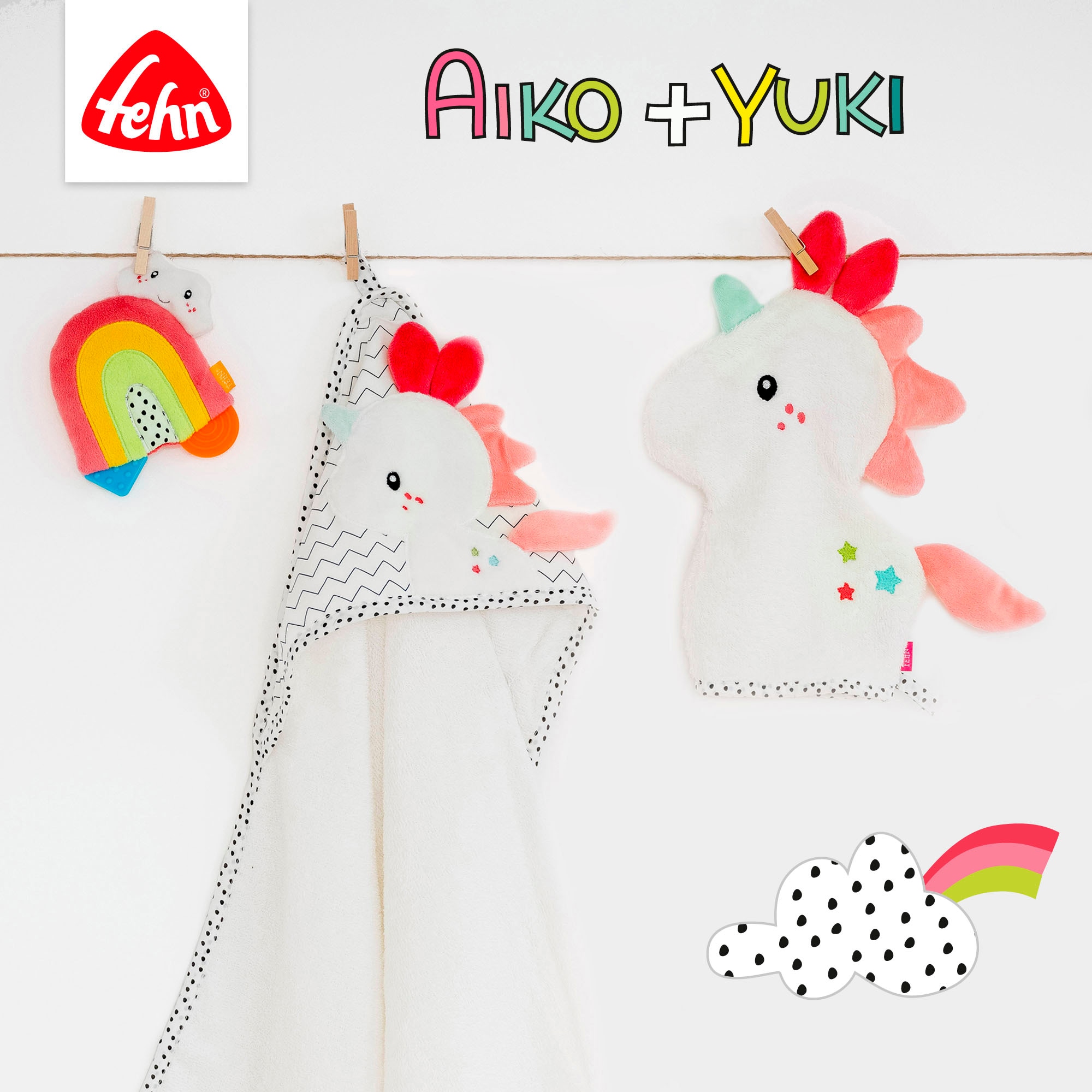 Fehn Greifspielzeug »Aiko & Yuki, Activity-Einhorn mit Ring«, mit Ring