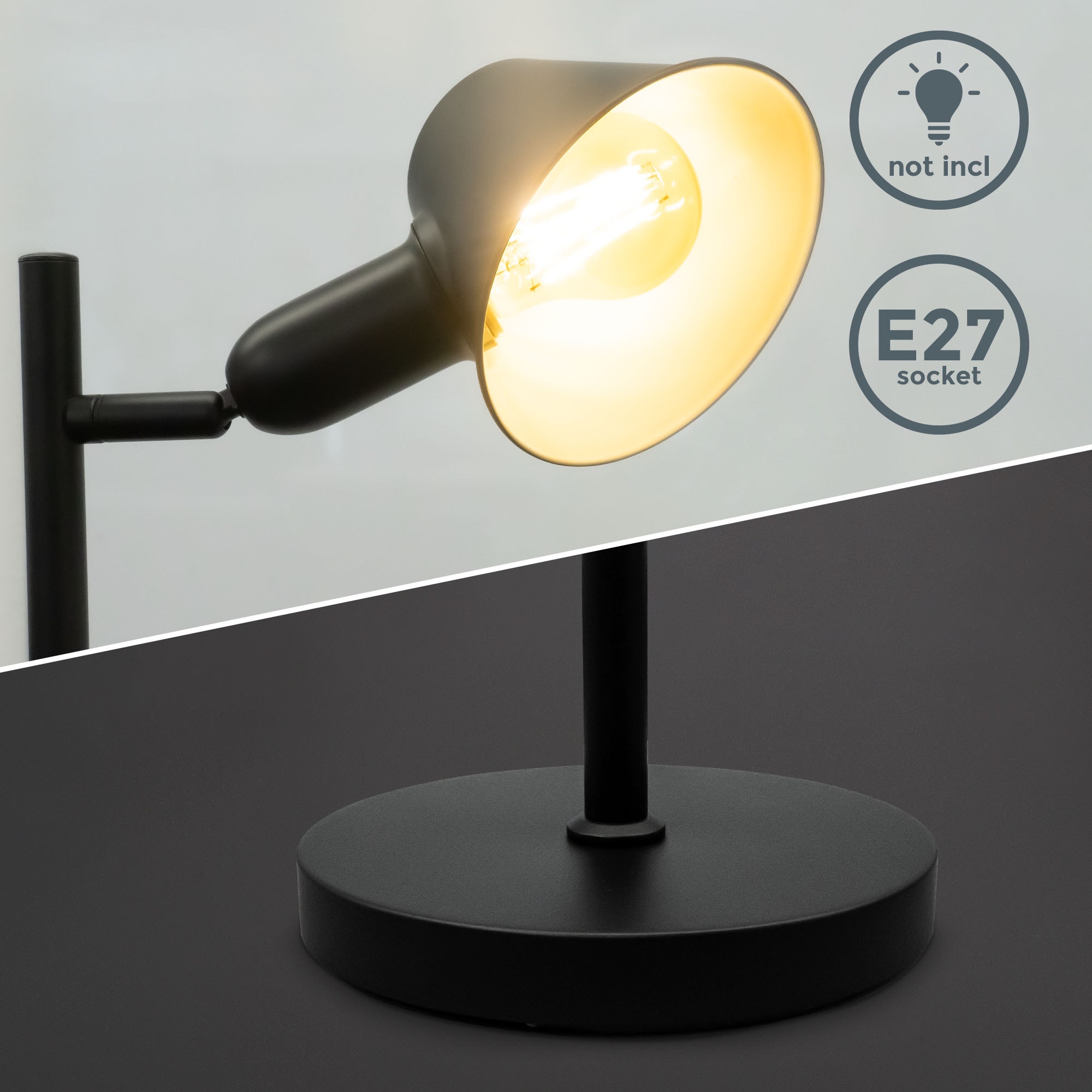 B.K.Licht Stehlampe »Design-Stehlampe, inkl. Doppel-Kippschalter«, 2 flammig, Leuchtmittel E27 | ohne Leuchtmittel, Schwarz, Metall, 2x E27-Fassung, H: 142,5cm