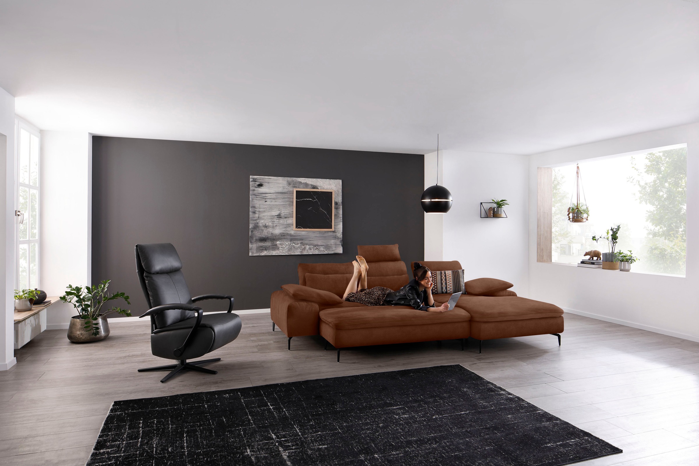 W.SCHILLIG Ecksofa »valentinoo, Designsofa, bequem, elegant und zeitlos, L-Form«, (Set), inklusive Hocker, mit Sitztiefenverstellung, Breite 299 cm