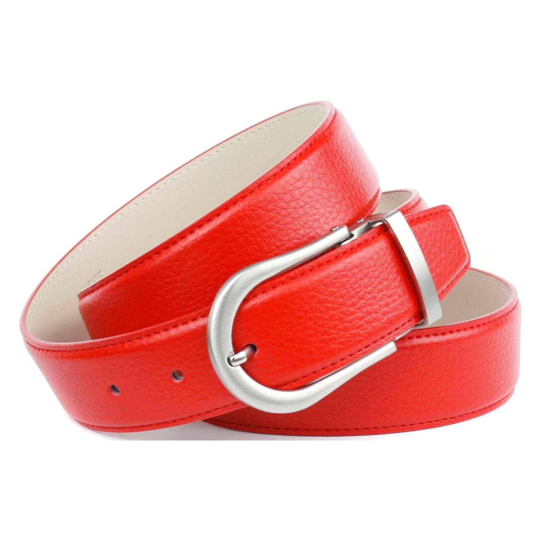 Verkauf Anthoni Crown Ledergürtel in rot mit matter silberfarbener  Dornschließe NI9705 Schlussverkauf | Avsua