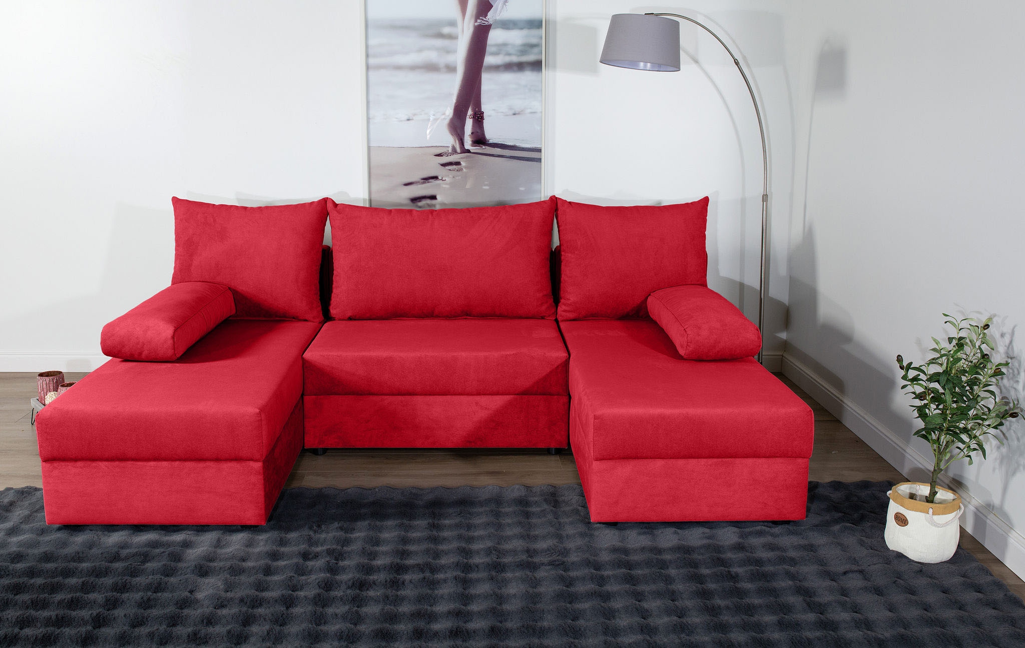 COLLECTION AB Wohnlandschaft »Pico U-Form, Breite 220, mit Schlaffunktion, Bettkasten & Zierkissen«, Liegefläche 117x220 cm